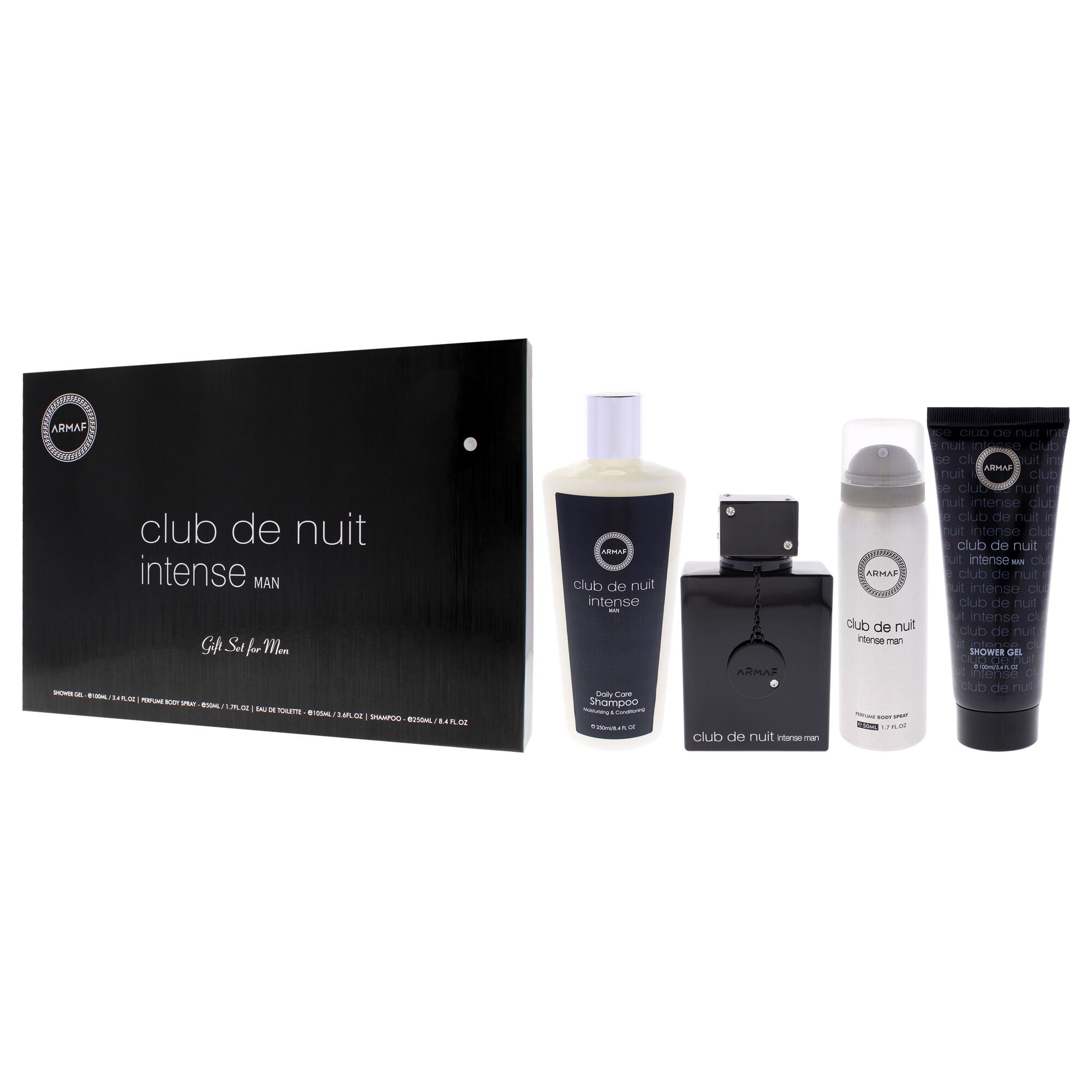 Club De Nuit Intense by Armaf for Men - 4 Pc Gift Set 3.6oz EDT Spray, 1.7oz Body Spray, 3.4oz Shower Gel, 8.4oz Shampoo, Clear, alternate image number 3