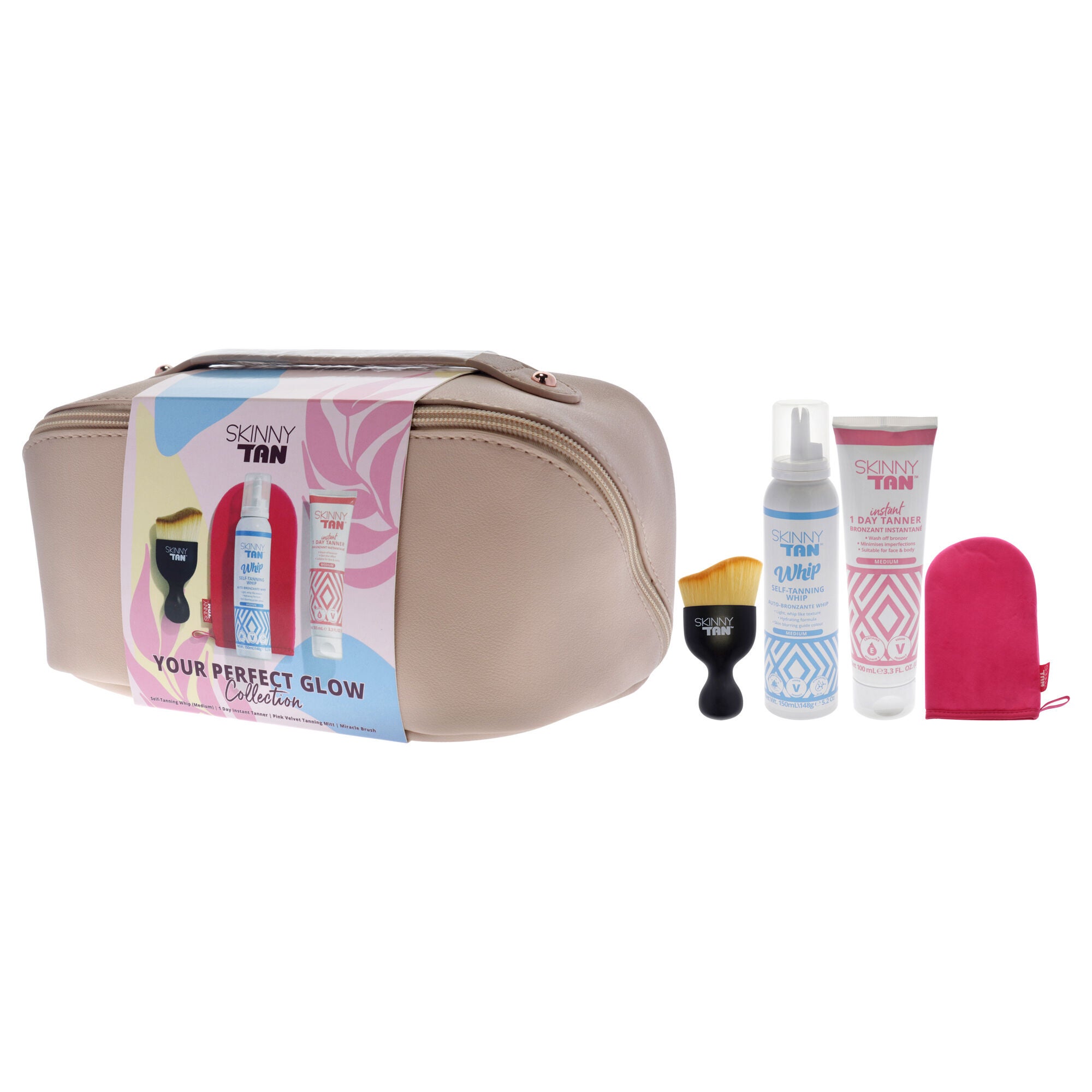 Your Perfect Glow Collection Set by Skinny Tan - 4 Pc Gift Set 5oz Self Tanning Whip, 1oz Day Instant Tanner, Miracle Blush, Pink Velvet Tanning Mit, See Description, alternate image number 3