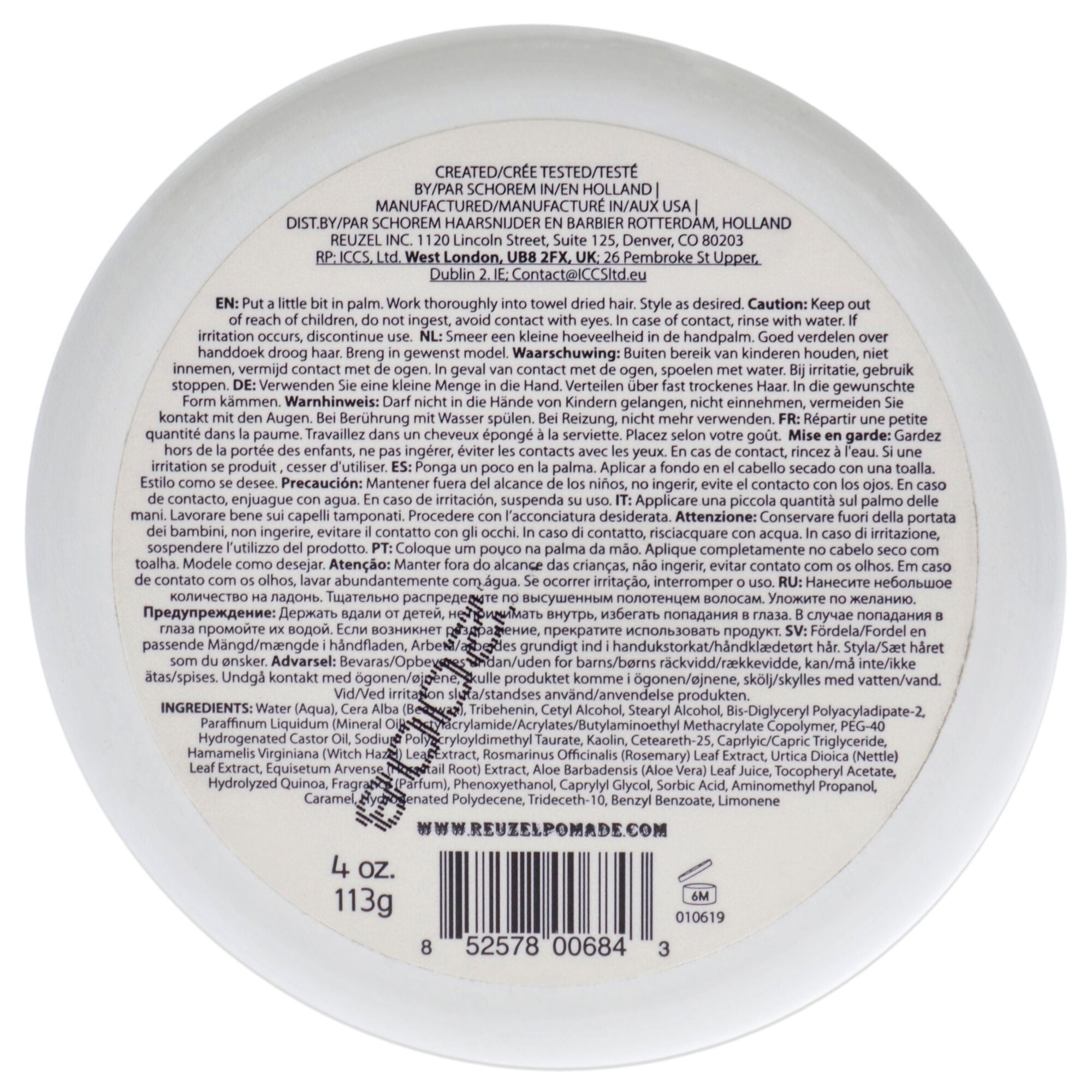 Clay Matte Pomade by Reuzel for Men - 4 oz Pomade, See Description, alternate image number 1