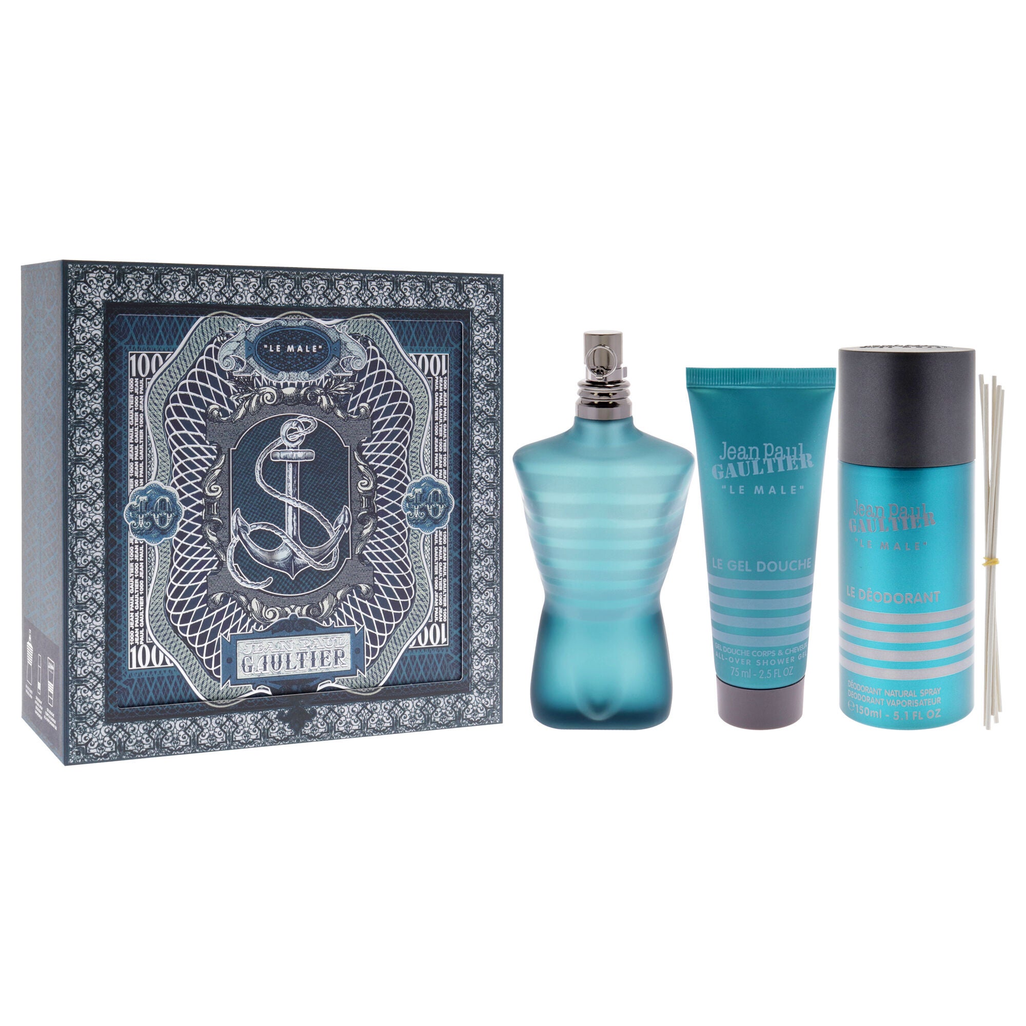 Le Male by Jean Paul Gaultier for Men - 3 Pc Gift Set 4.2oz EDT Spray, 2.5oz Shower Gel, 5.1oz Deodorant Spray, See Description, alternate image number 1