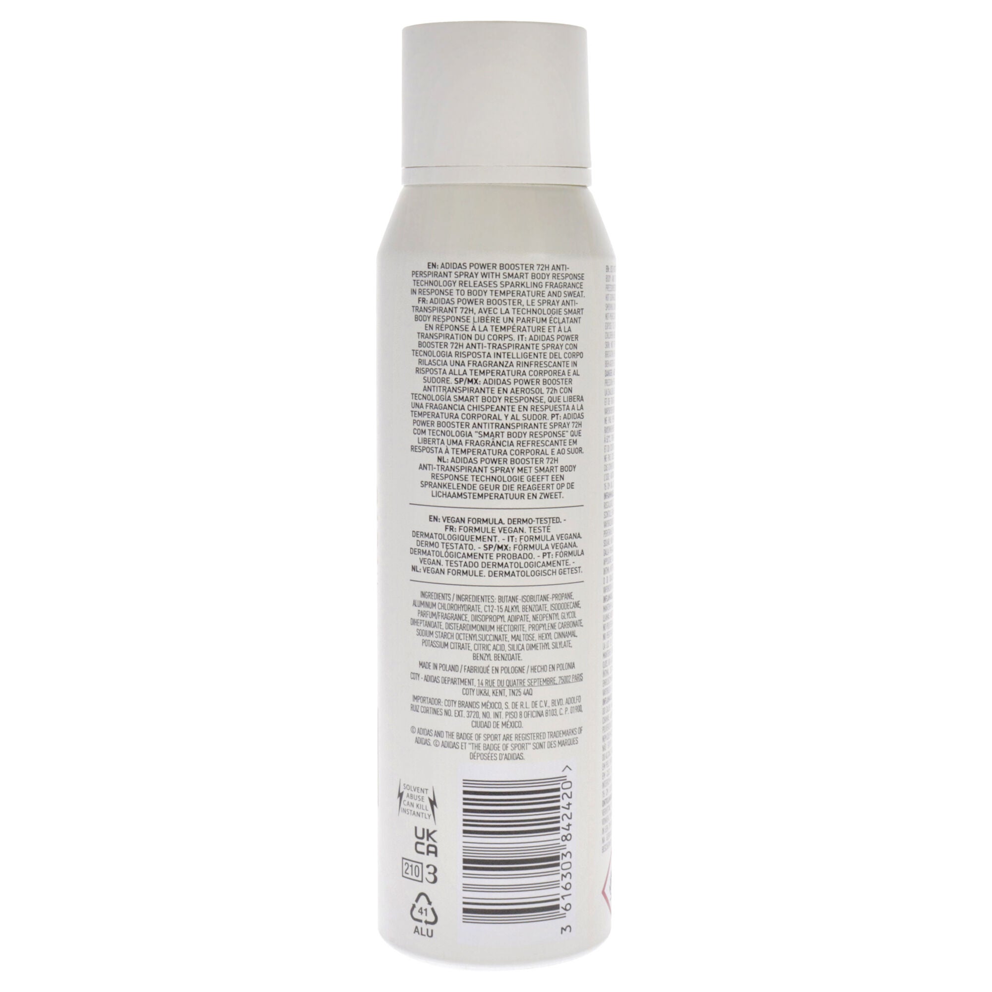 72H Anti-Perspirant - Power Booster by Adidas for Men - 5 oz Body Spray, See Description, alternate image number 1