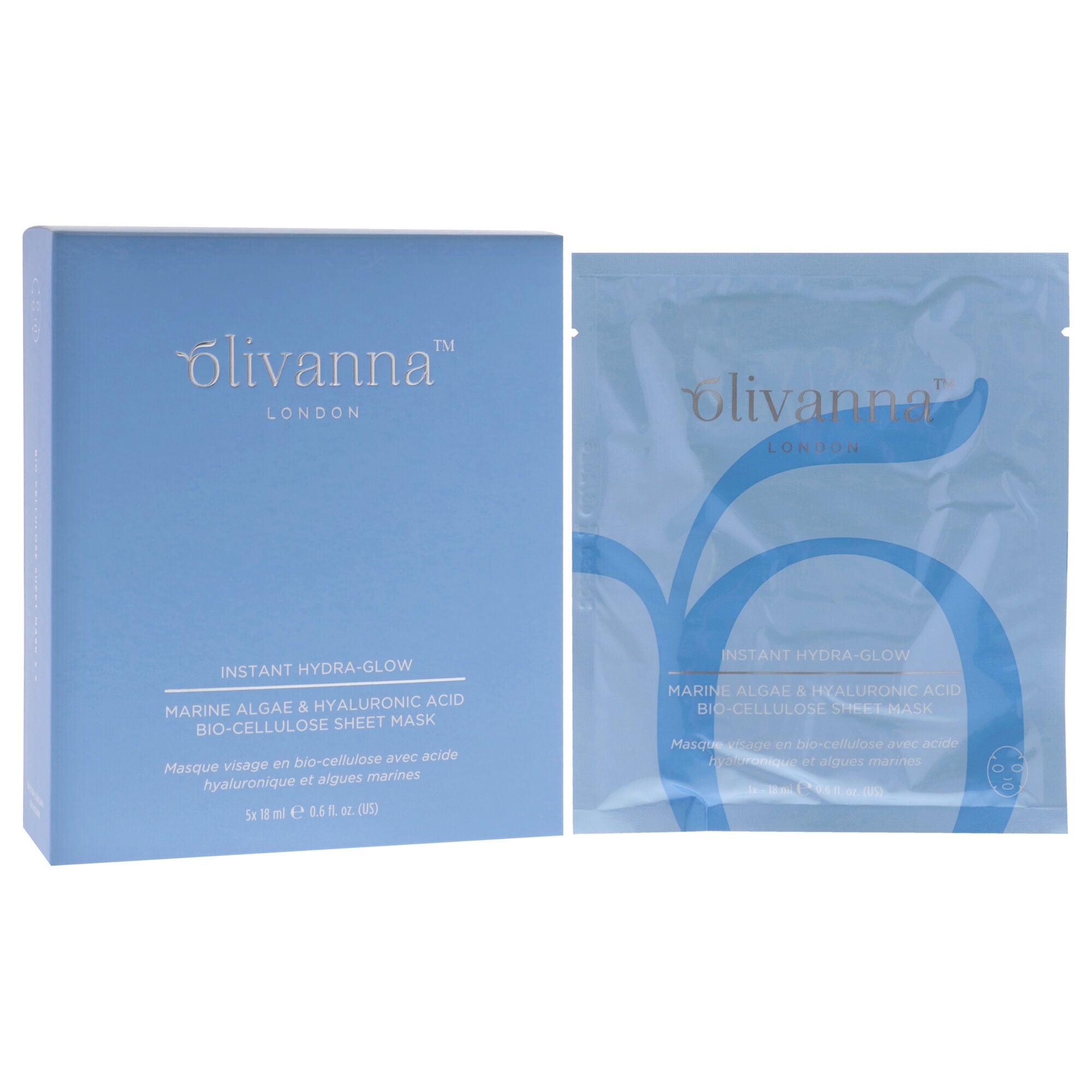 Instant Hydra-Glow Marine Algae And Hyaluronic Acid Bio-Cellulose Sheet Mask by Olivanna for Women - 5 x 0.6 oz Mask, See Description, alternate image number 2