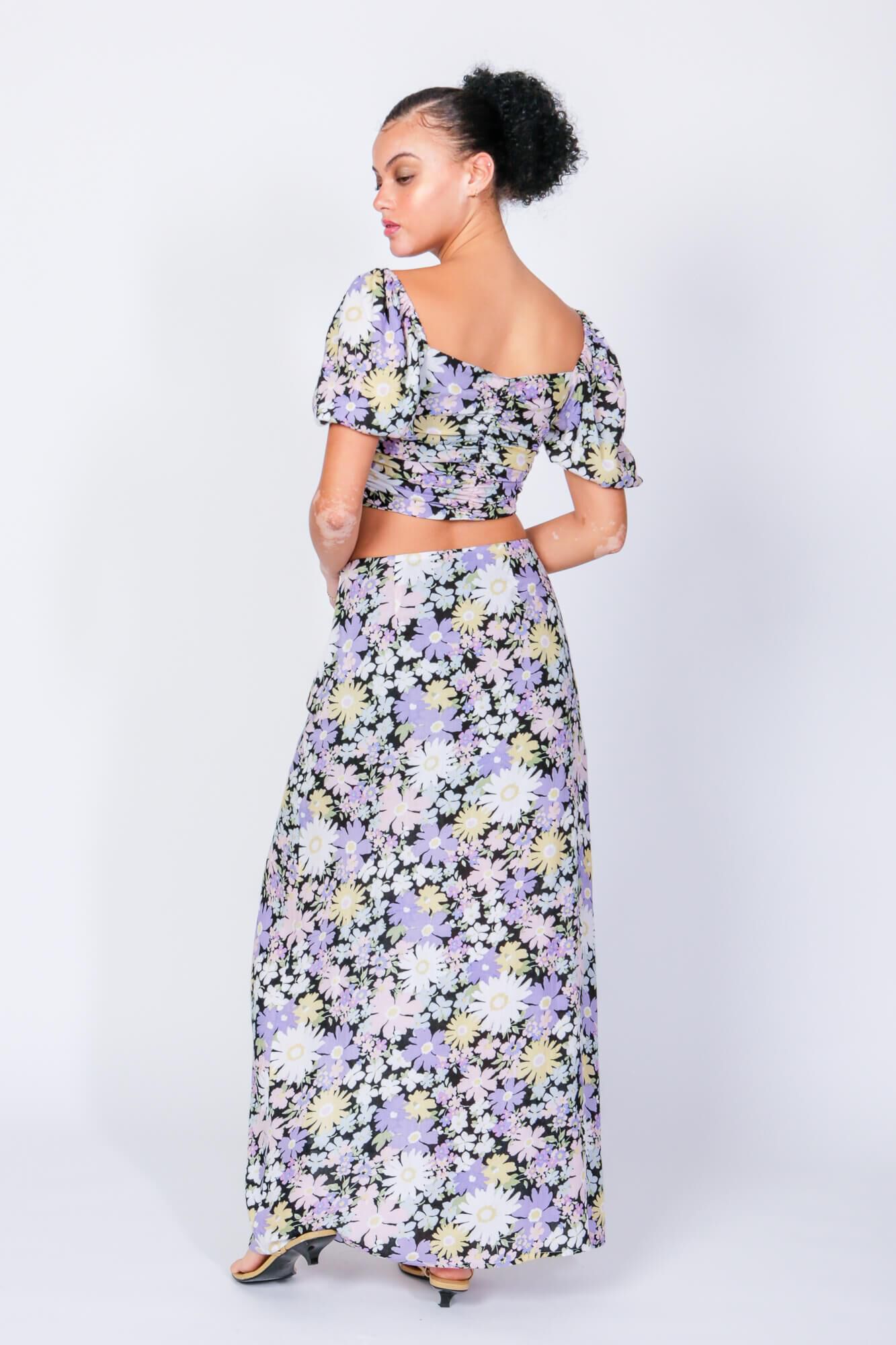 Sonny & Cher Crop Top and Skirt Two Piece Set, Daisy Print / Lilac, alternate image number 1