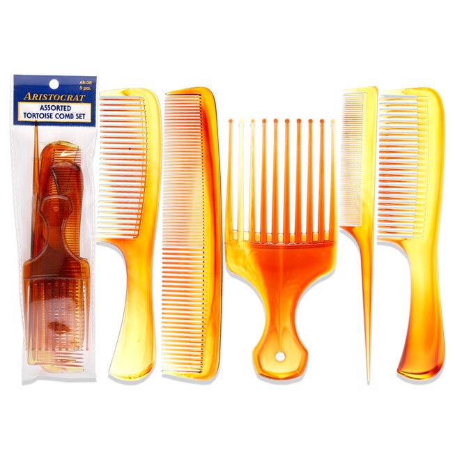 Assorted Tortoise Comb Set by Aristocrat for Unisex - 5 Pc Comb, NA, hi-res image number null
