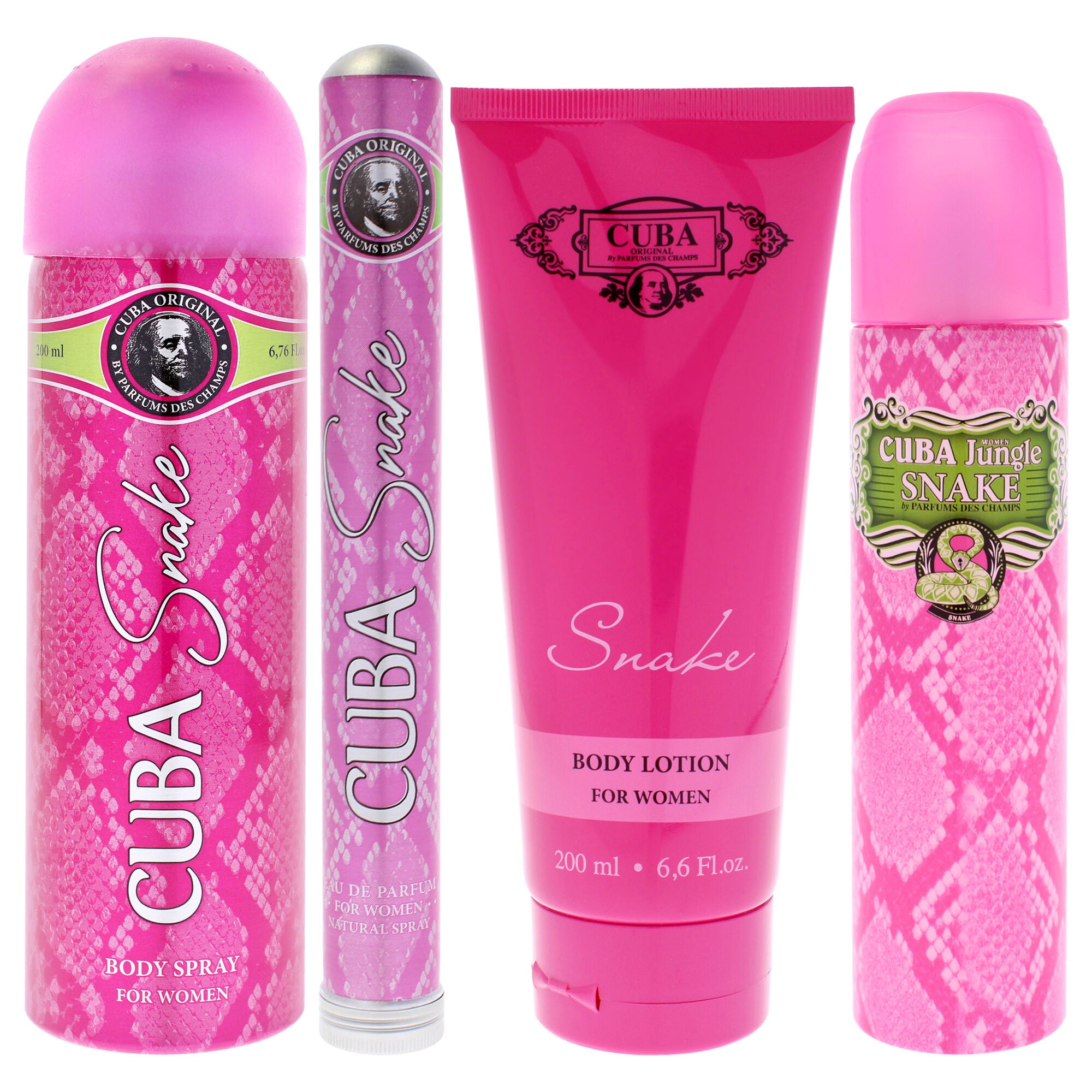 Cuba Jungle Snake by Cuba for Women - 4 Pc Gift Set 3.3oz EDP Spray, 1.17oz EDP Spray, 6.6oz Body Spray, 4oz Body Lotion, See Description, alternate image number 2