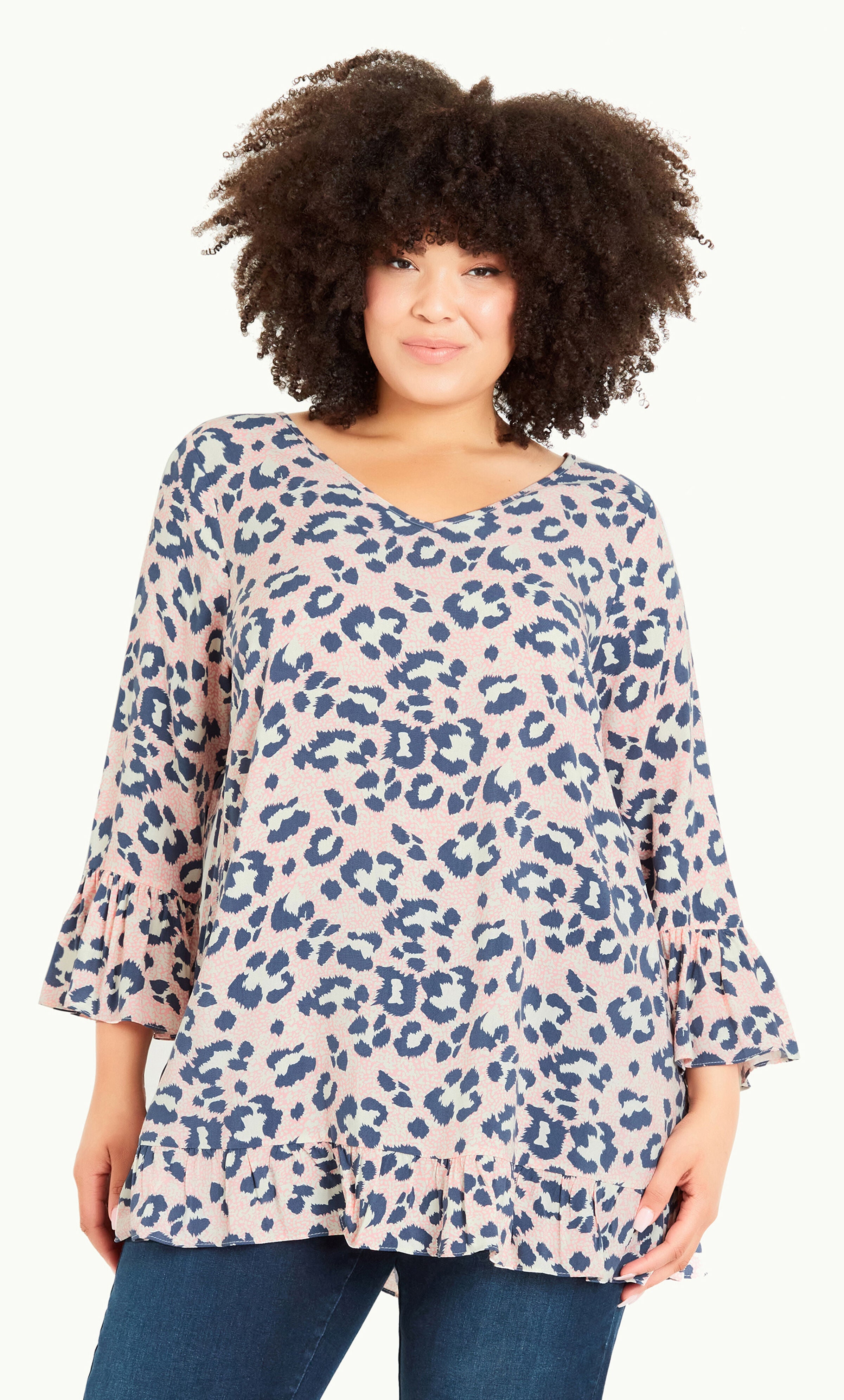 Gem Ruffle Tunic - blush animal, Pink, hi-res image number 0