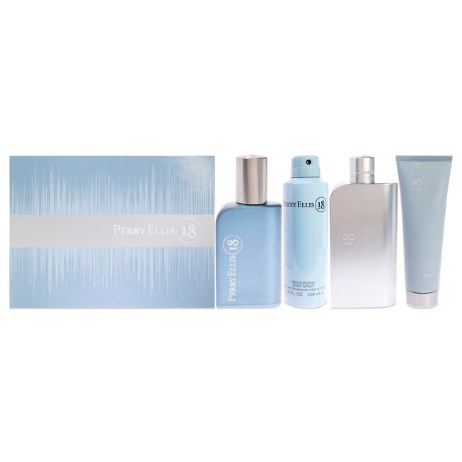 Perry Ellis 18 by Perry Ellis for Men - 4 Pc Gift Set 3.4oz EDT Spray, 0.25oz EDT Spray, 6oz Body Spray, 3oz Hair and Body Wash, NA, hi-res image number null