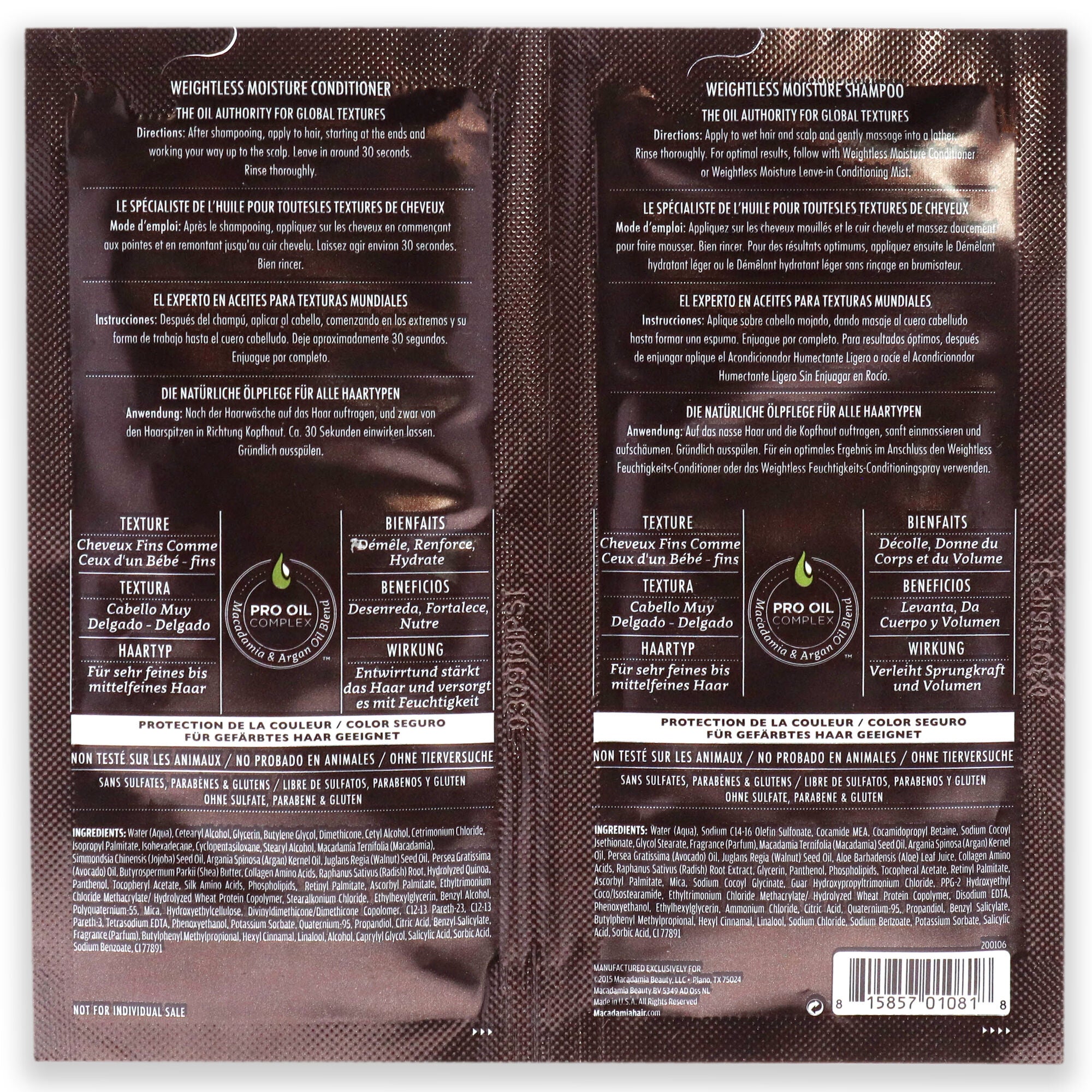 Professional Weightless Moisture Set by Macadamia Oil for Unisex - 2 x 0.34 oz Shampoo and Conditioner, , alternate image number 3