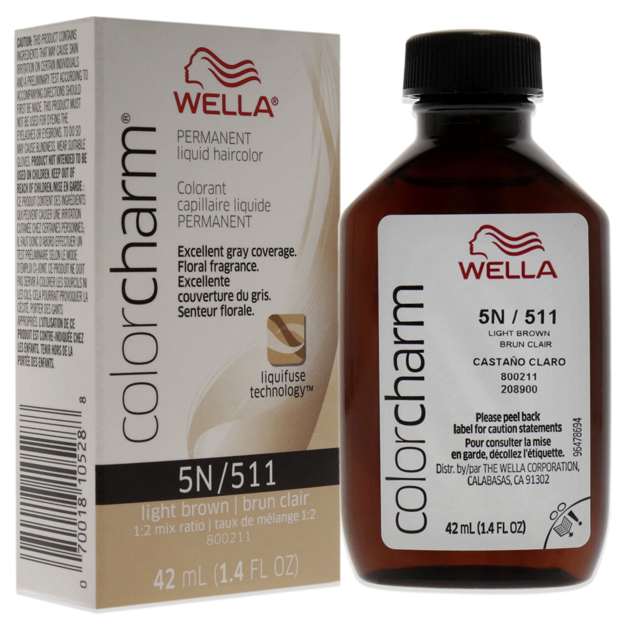 Color Charm Permanent Liquid Hair Color - 511 5N Light Brown by Wella for Unisex - 1.42 oz Hair Color, See Description, alternate image number 2