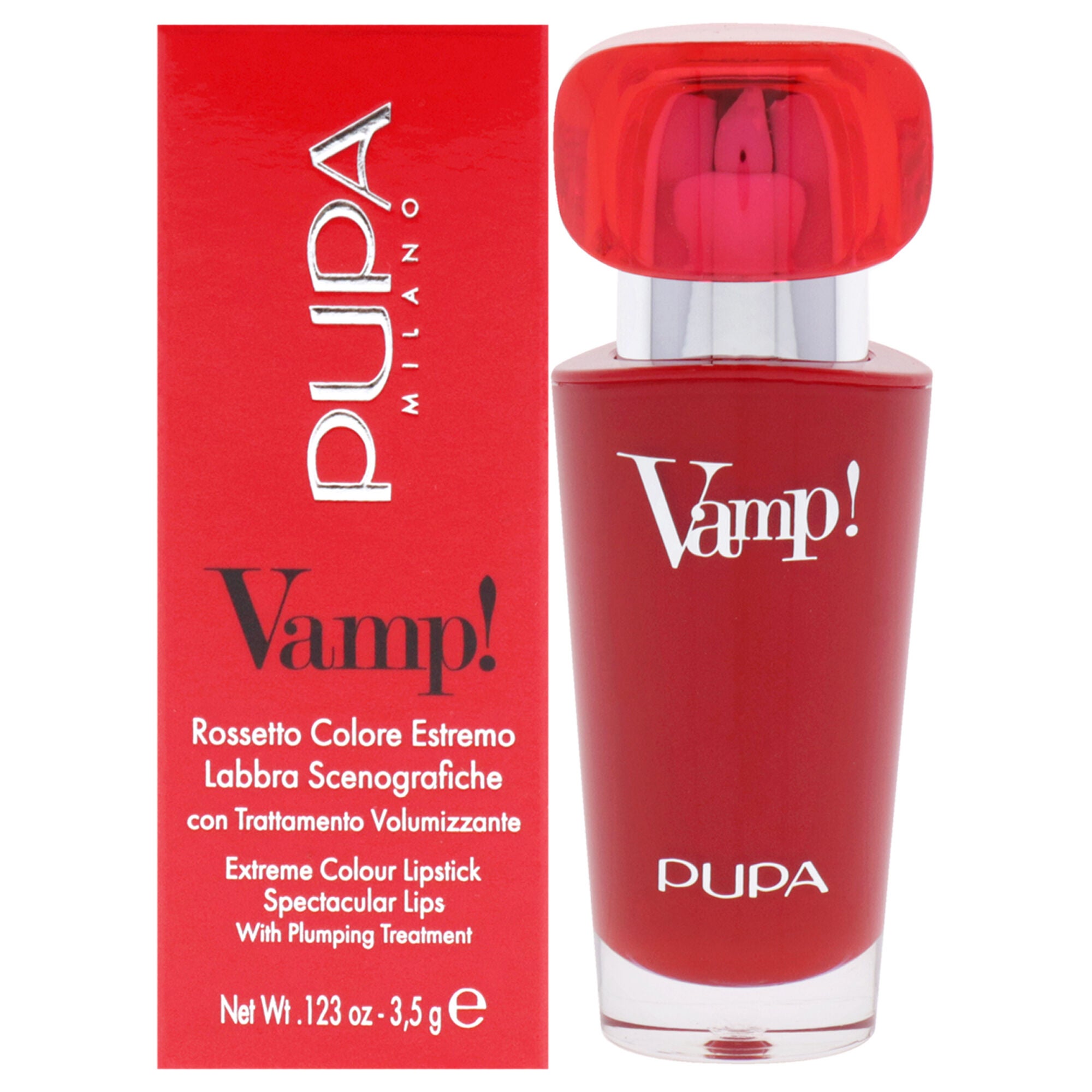 Vamp! Extreme Colour Lipstick with Plumping Treatment - 303 Iconic Red by Pupa Milano for Women - 0.123 oz Lipstick, See Description, hi-res image number 0