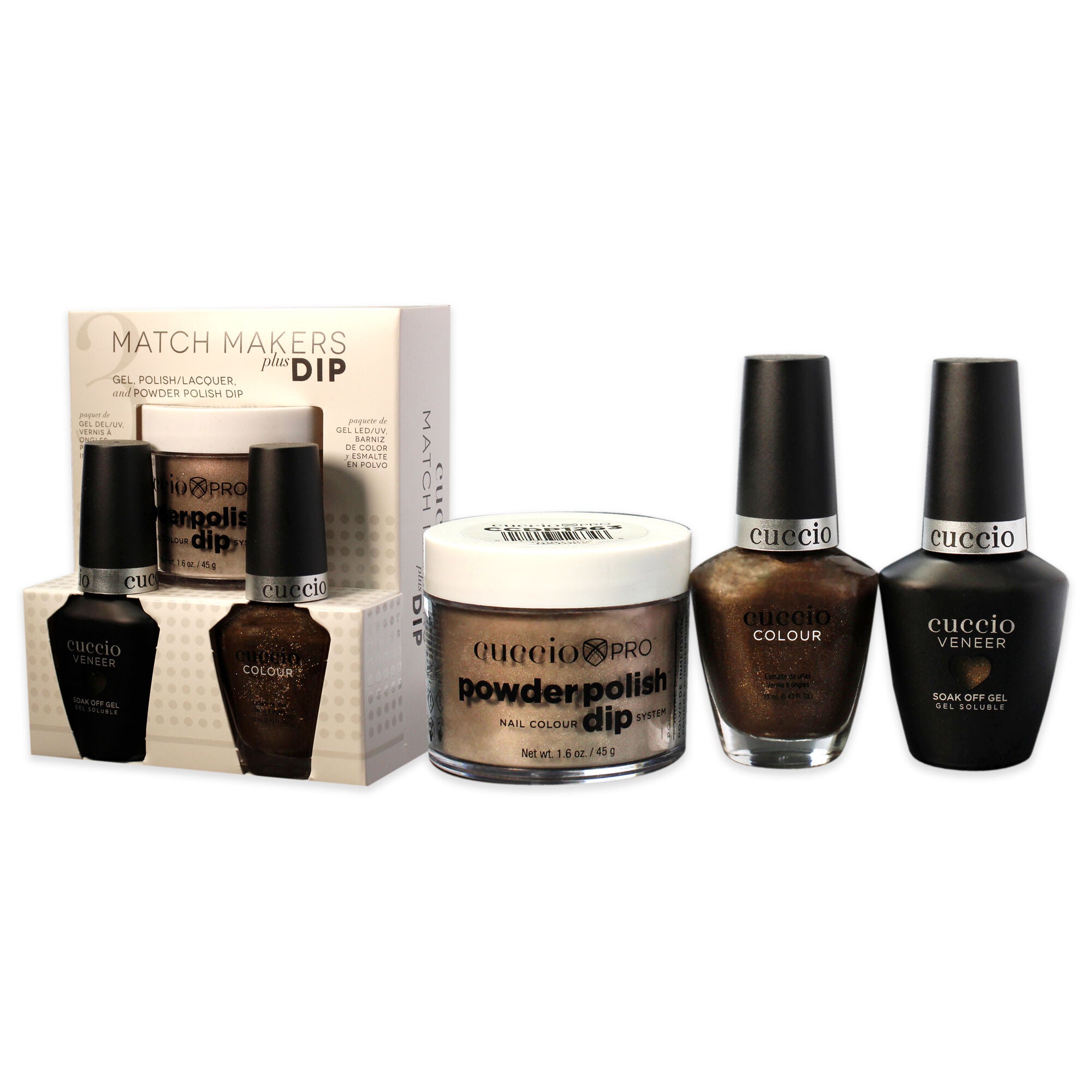 Match Makers Plus Dip - Nature Nature by Cuccio Colour for Women - 3 Pc 1.6oz Pro Powder Polish Dip System, 0.44oz Veneer Soak Off Gel, 0.43oz Colour Nail Polish, Brown, alternate image number 2