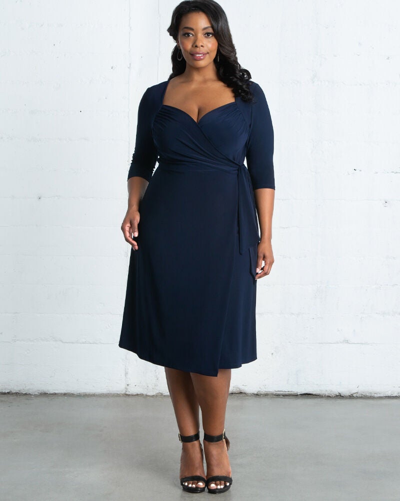 Sweetheart Knit Wrap Dress, Navy Blue, hi-res image number 0