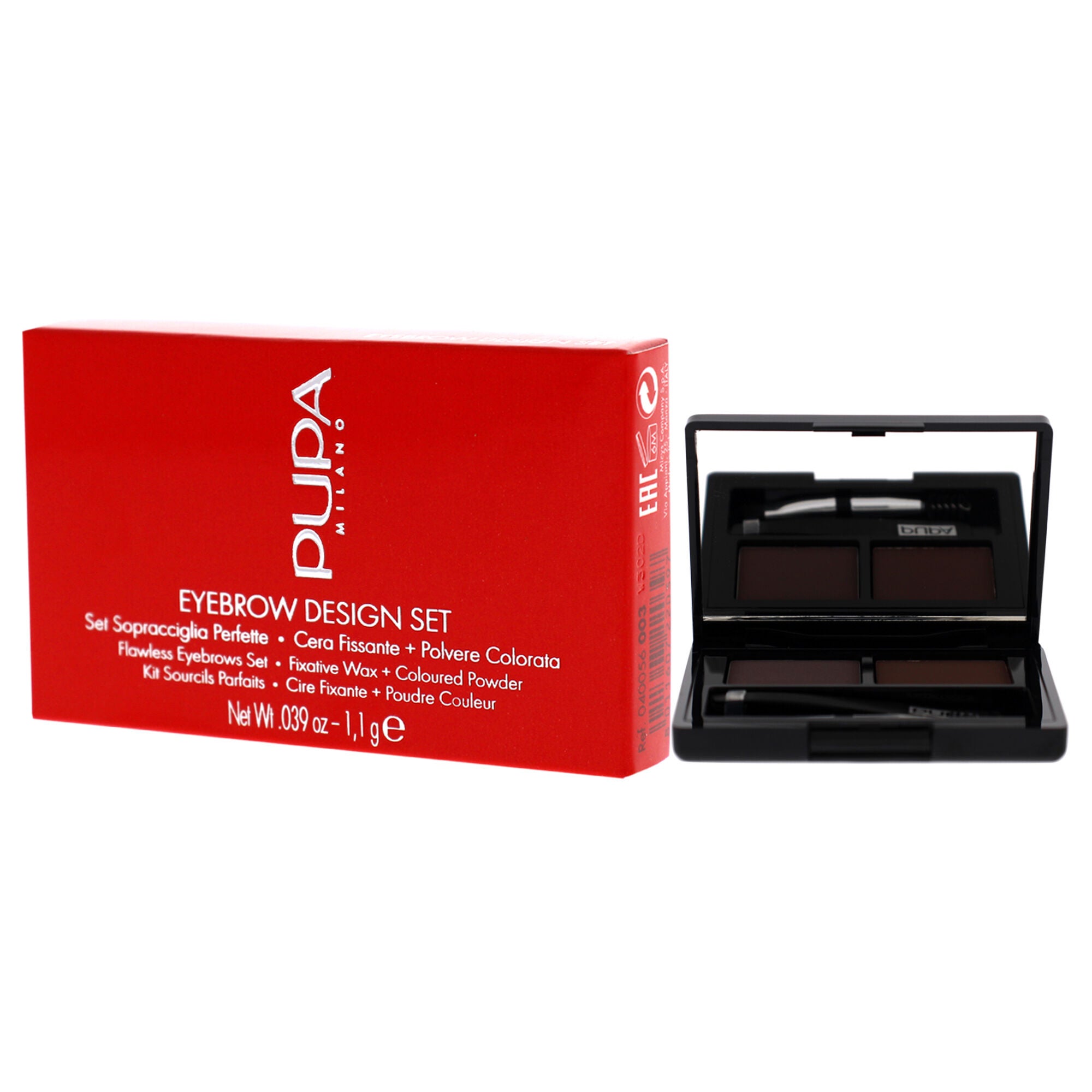Eyebrow Design Set - 003 Dark Brown by Pupa Milano for Women - 0.039 oz Eyebrow Kit Double applicator, Angled Brush-Comb, Professional Tweezer, See Description, alternate image number 2