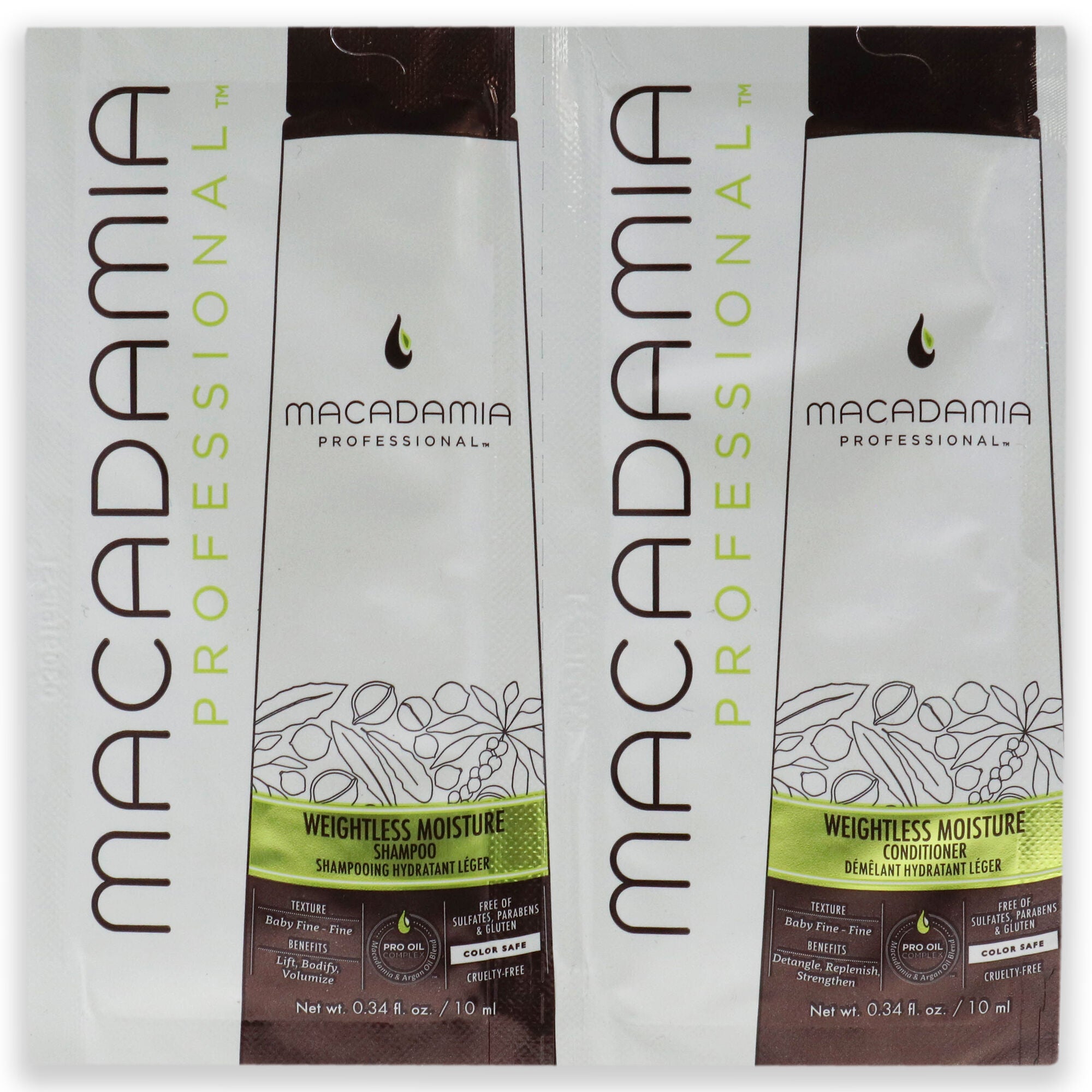 Professional Weightless Moisture Set by Macadamia Oil for Unisex - 2 x 0.34 oz Shampoo and Conditioner, See Description, hi-res image number 0