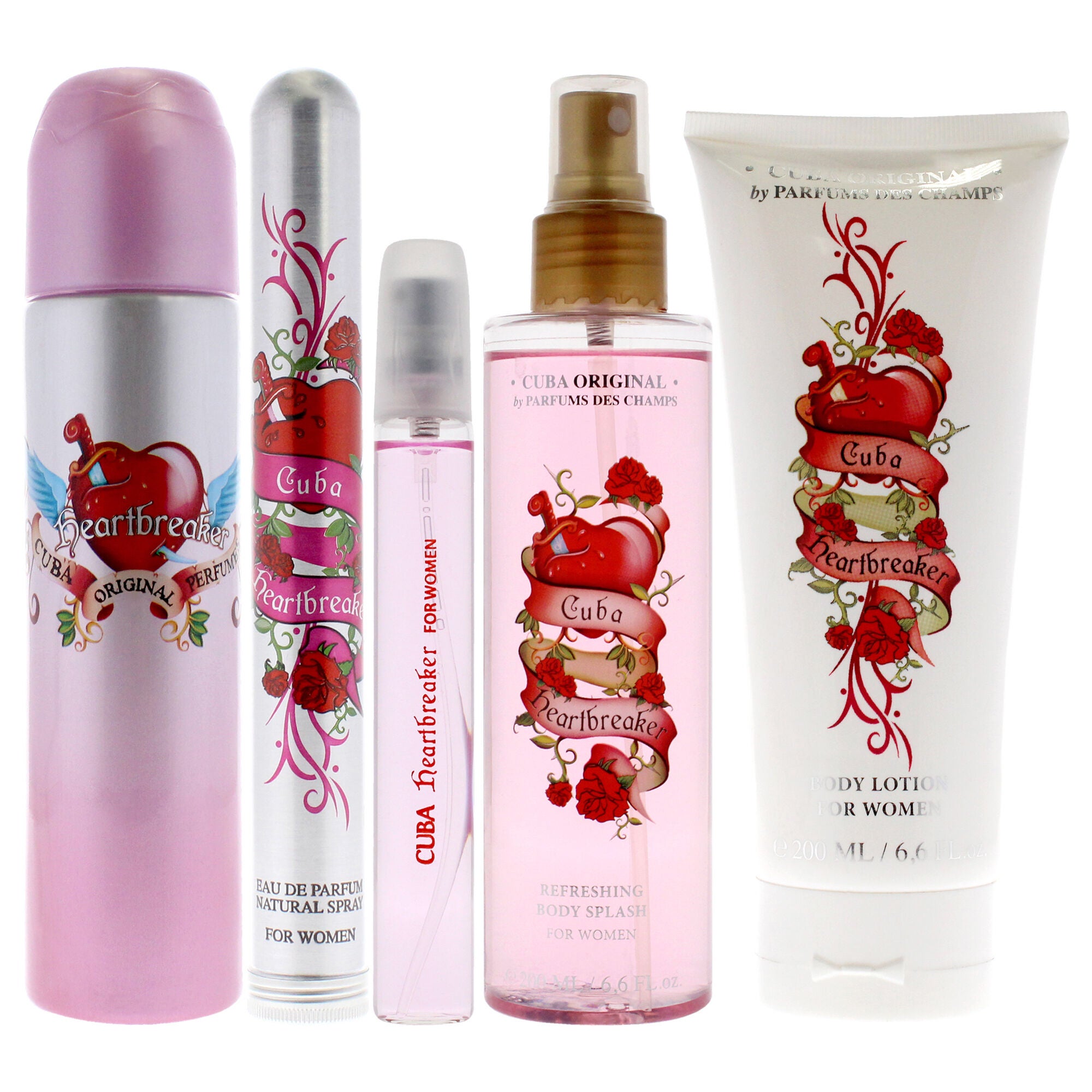 Cuba Must Have Heartbreaker by Cuba for Women - 5 Pc Gift Set 3.4oz EDP Spray, 1.17oz EDP Spray, 0.5oz EDP Spray, 6.6oz Body Lotion, 6.6oz Body Splash, See Description, alternate image number 3