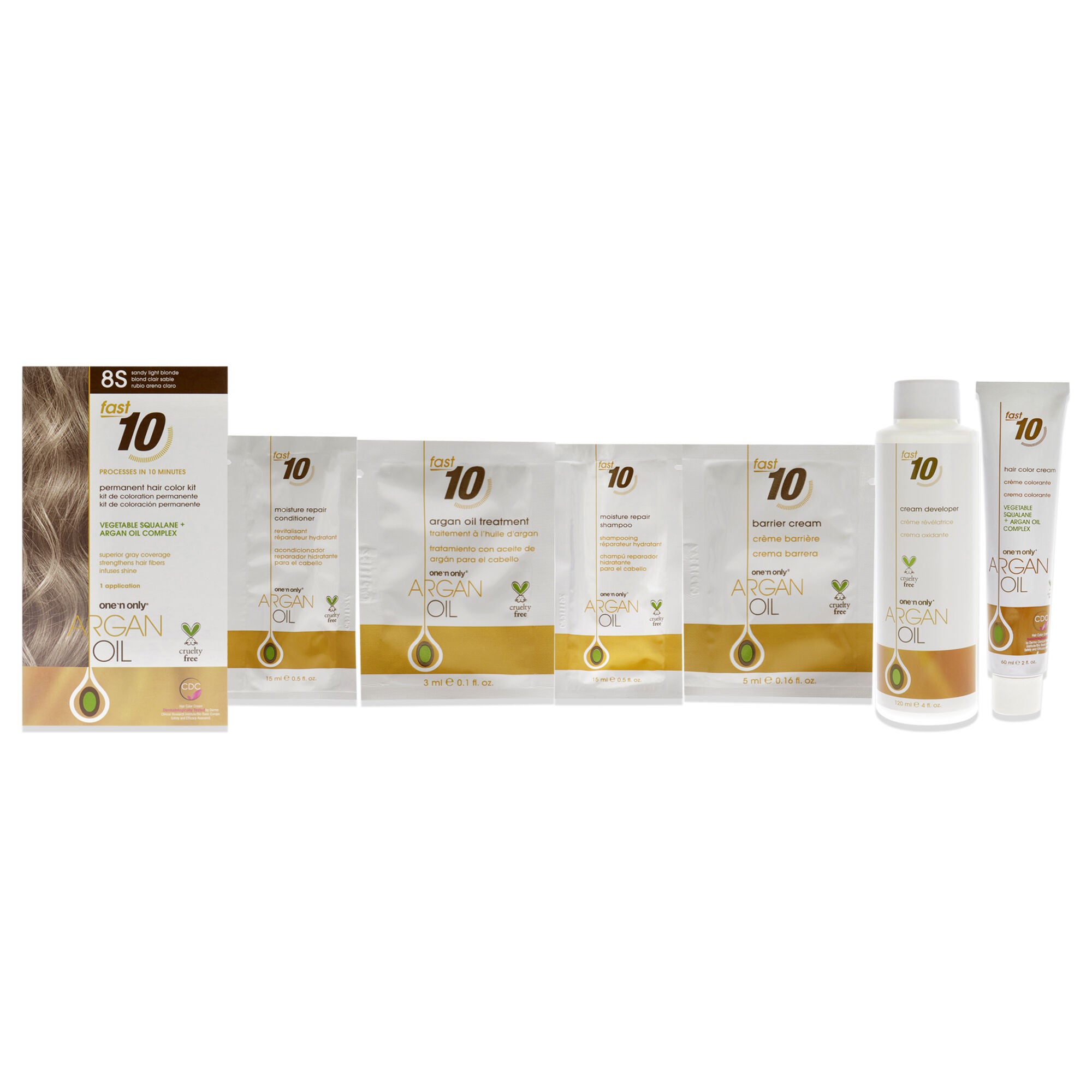 Argan Oil Fast 10 Permanent Hair Color Kit - 8S Sandy Light Blonde by One n Only for Unisex - 1 Pc Hair Color, See Description, hi-res image number 0
