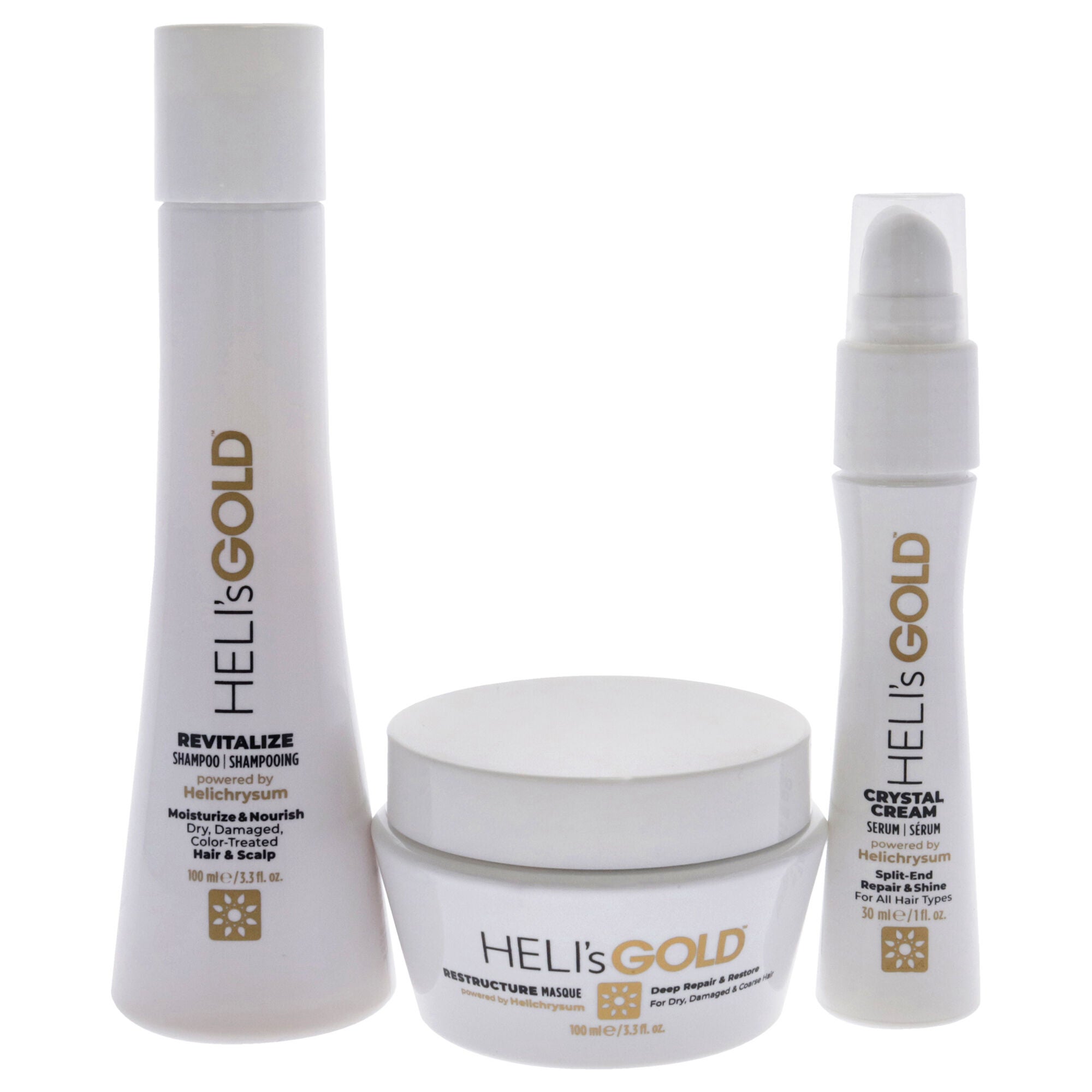 The Revival Series Travel Kit by Helis Gold for Unisex - 3 Pc 3.3oz Revitalize Shampoo, 3.3oz Restructure Masque, 1oz Crystal Cream, See Description, alternate image number 1