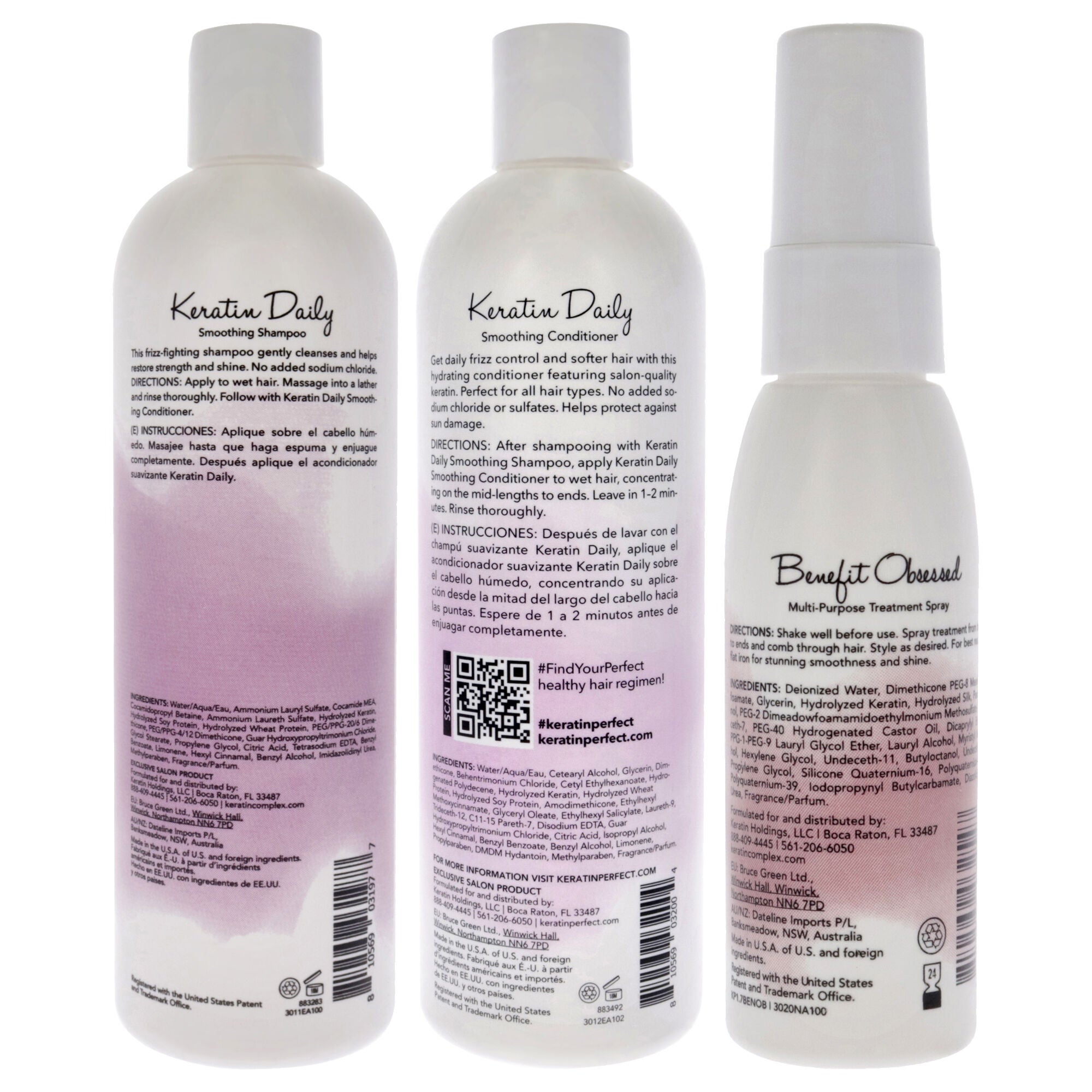 Keratin Daily Kit by Keratin Perfect for Unisex - 3Pc Kit 12oz Shampoo, 12oz Conditioner, 1.7oz Benefit Obsessed Treatment Spray, See Description, alternate image number 2