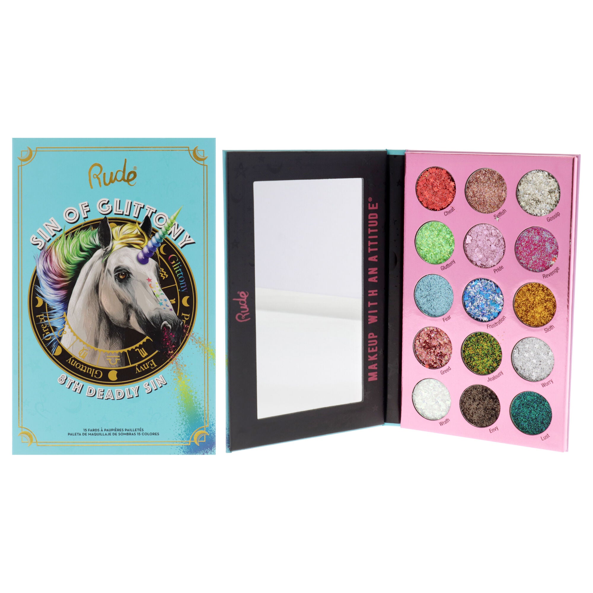 Sin of Glittony Glitter Palette by Rude Cosmetics for Women - 0.634 oz Eye Shadow, See Description, hi-res image number 0