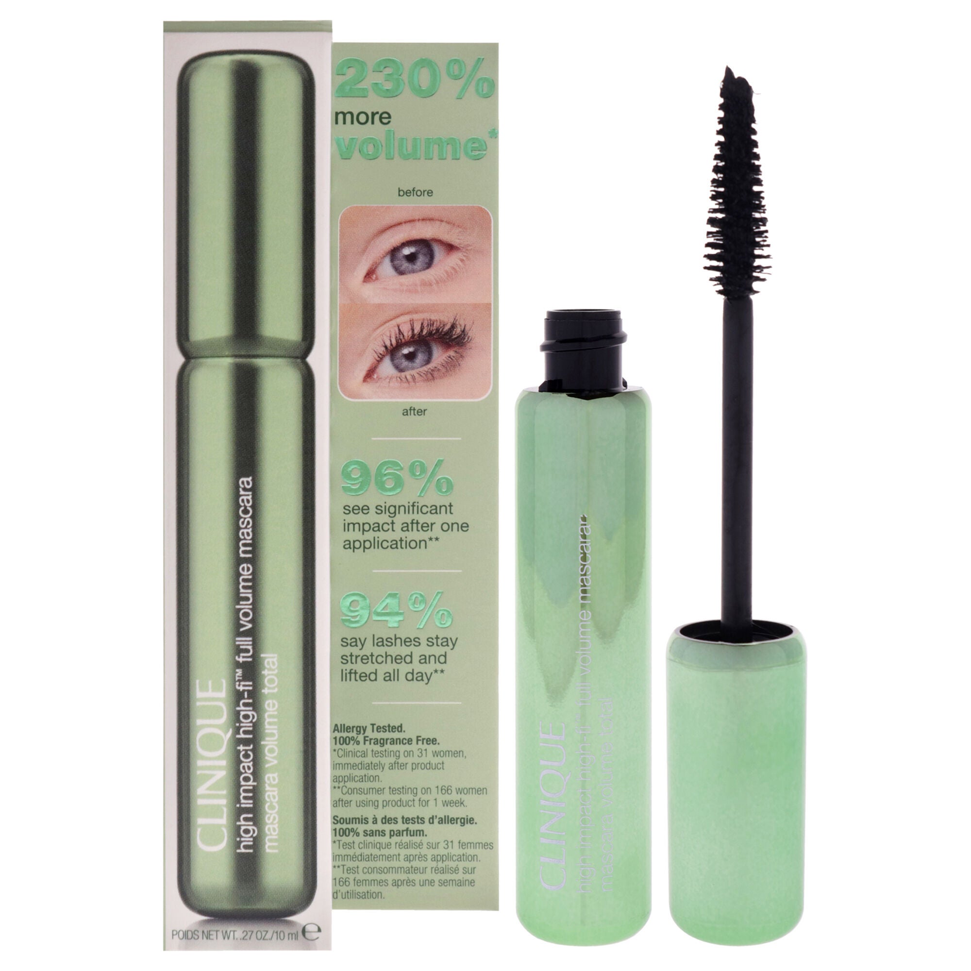 High Impact High-Fi Full Volume Mascara - 01 Intense Black by Clinique for Women - 0.27 oz Mascara, Black, hi-res image number 0