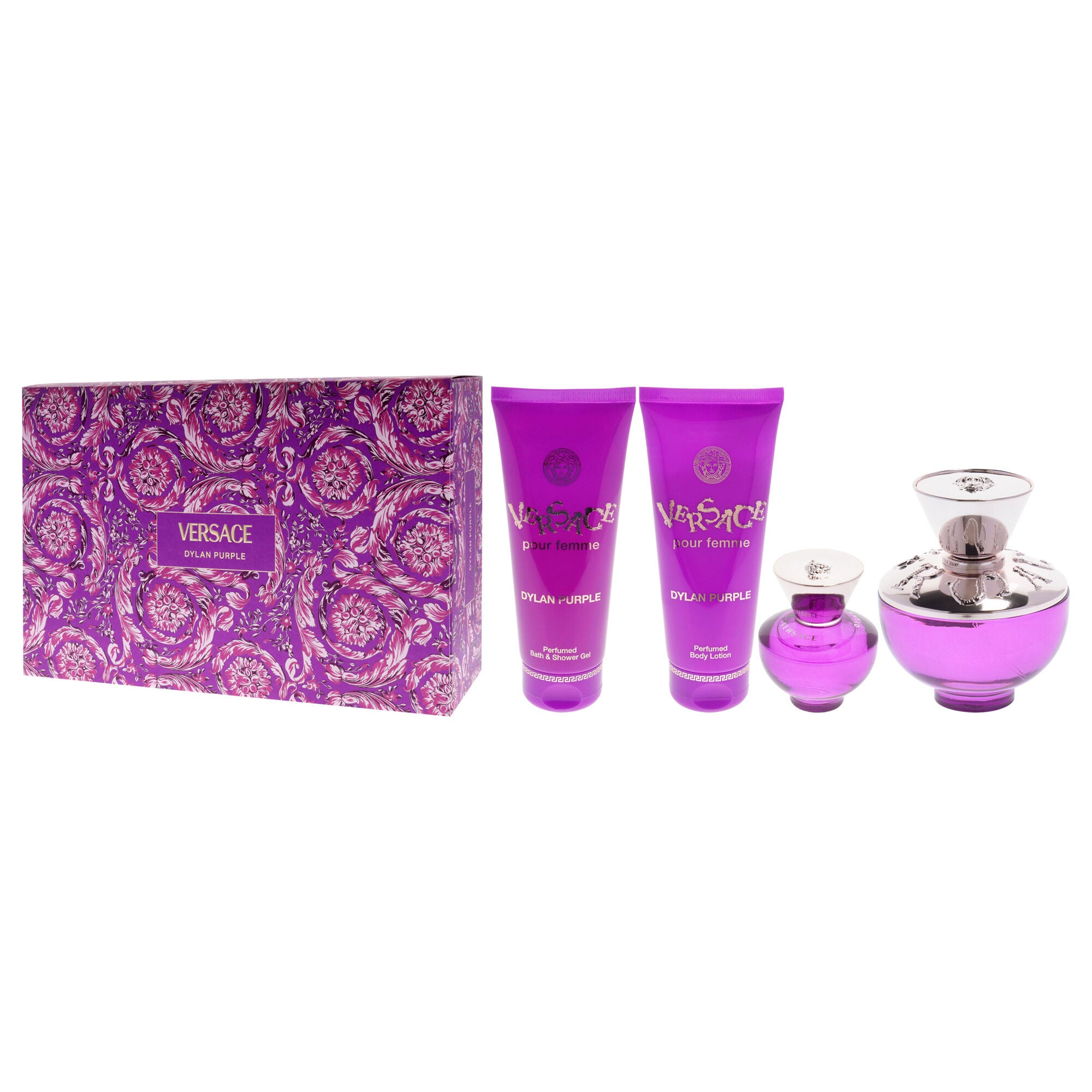 Dylan Purple by Versace for Women - 4 Pc Gift Set 3.4oz EDP Spray, 0.17oz EDP Spray Mini, 3.4oz Shower Gel, 3.4oz Body Lotion, See Description, alternate image number 3
