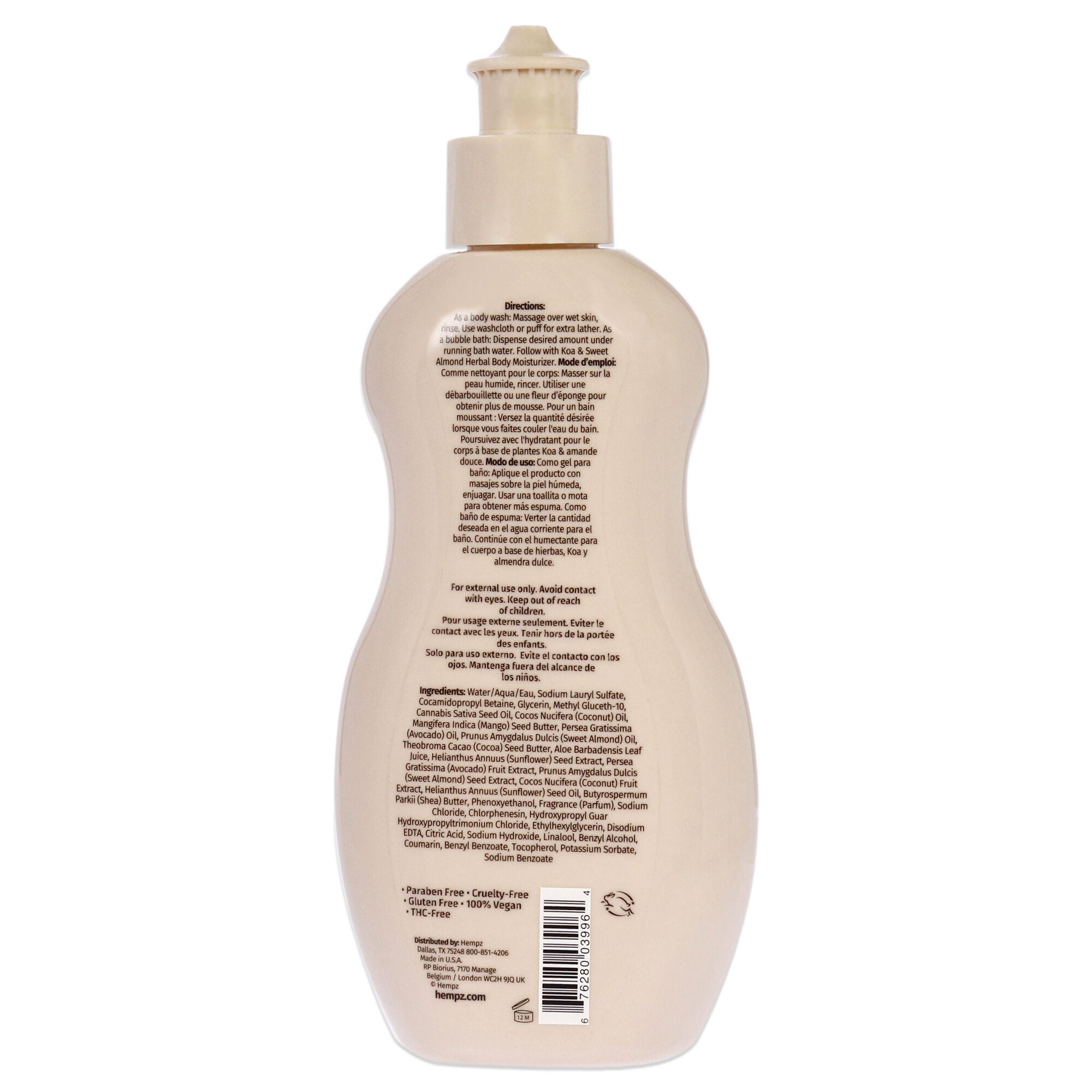 Koa and Sweet Almond Smoothing Herbal Bubble Bath and Body Wash by Hempz for Unisex - 6.7 oz Body Wash, , alternate image number 3