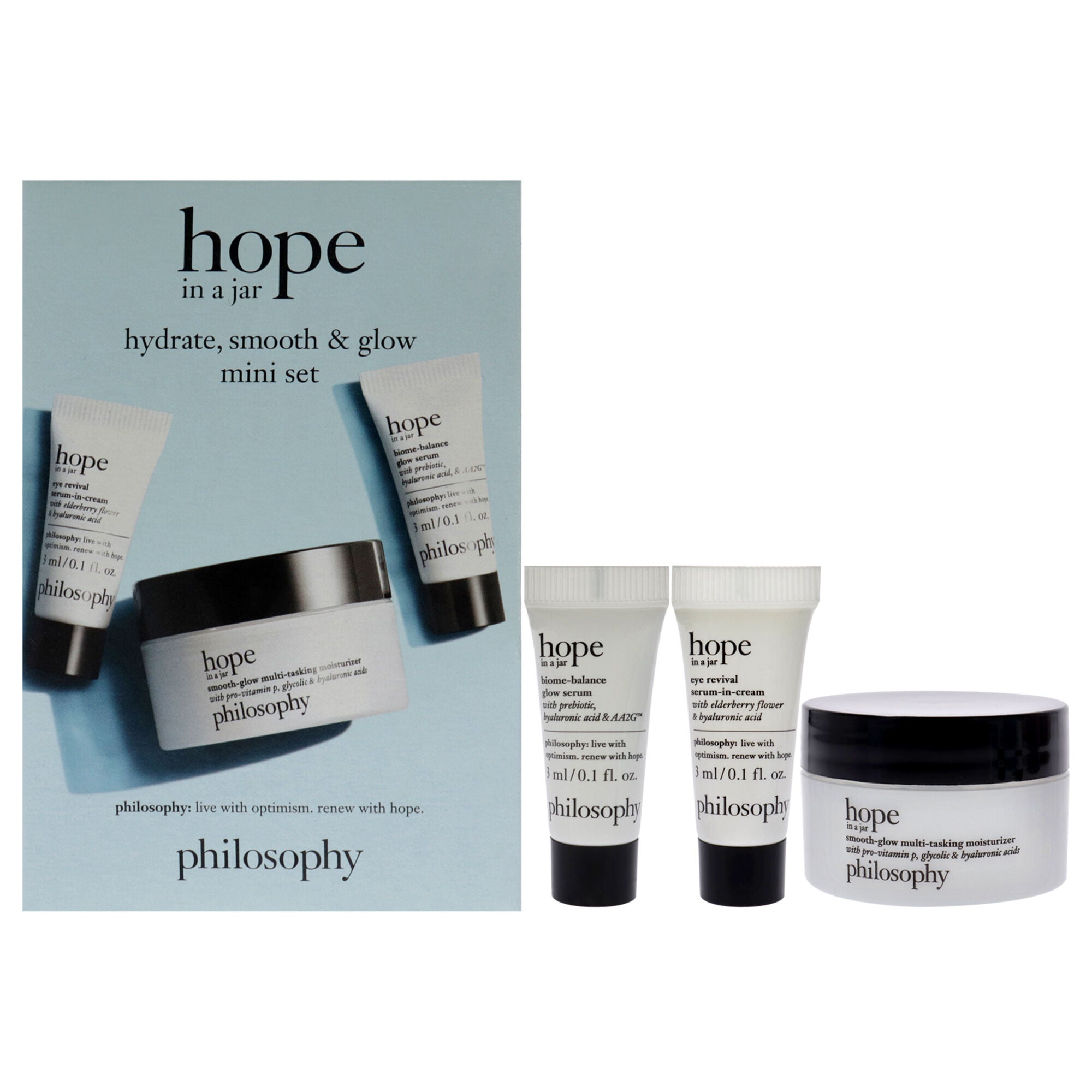Hope In A Jar Hydrate Smooth and Glow Mini Set by Philosophy for Unisex - 3 Pc Gift Set, See Description, hi-res image number 0