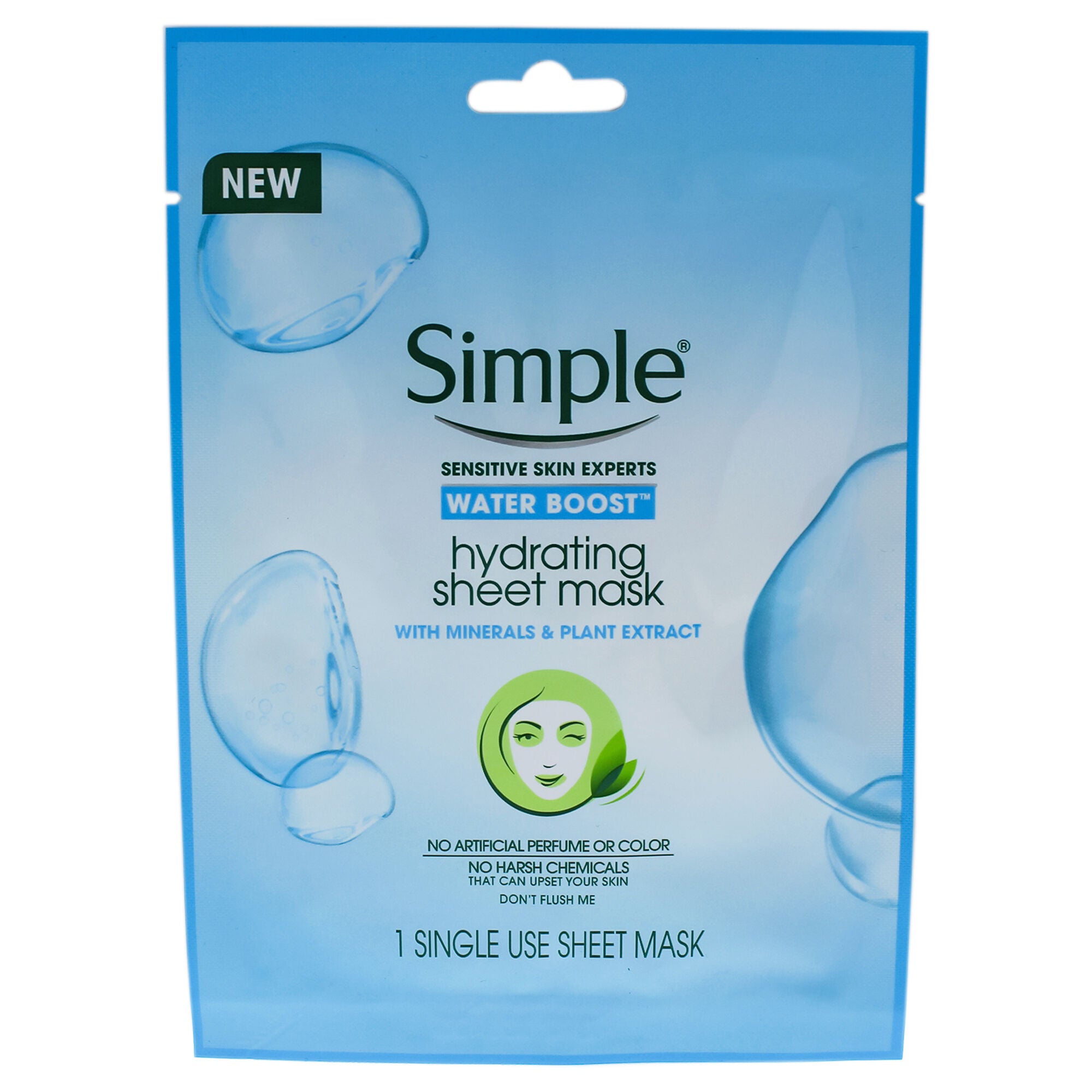 Water Boost Hydrating Sheet Mask by Simple for Women - 1 Pc Mask, See Description, hi-res image number 0