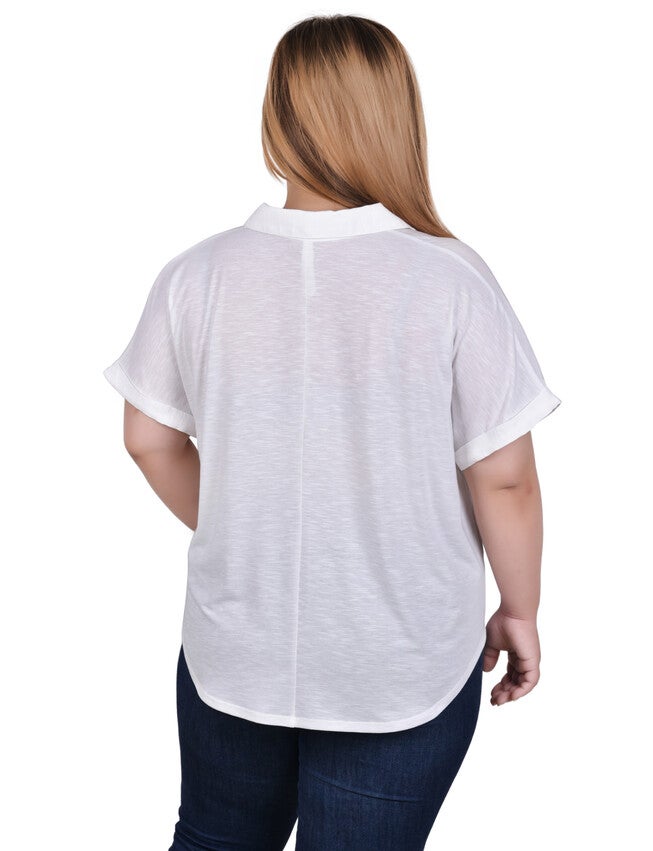 Short Sleeve Woven Front/Jersey Back Top, , alternate image number null