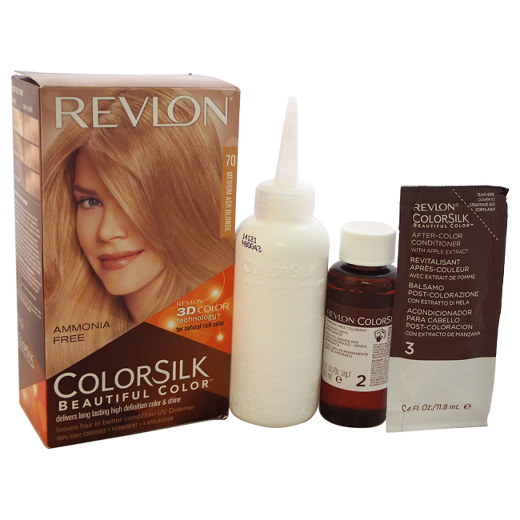 colorsilk Haircolor #70 Medium Ash Blonde 7A by Revlon for Unisex - 1 Application Hair Color, See Description, hi-res image number 0