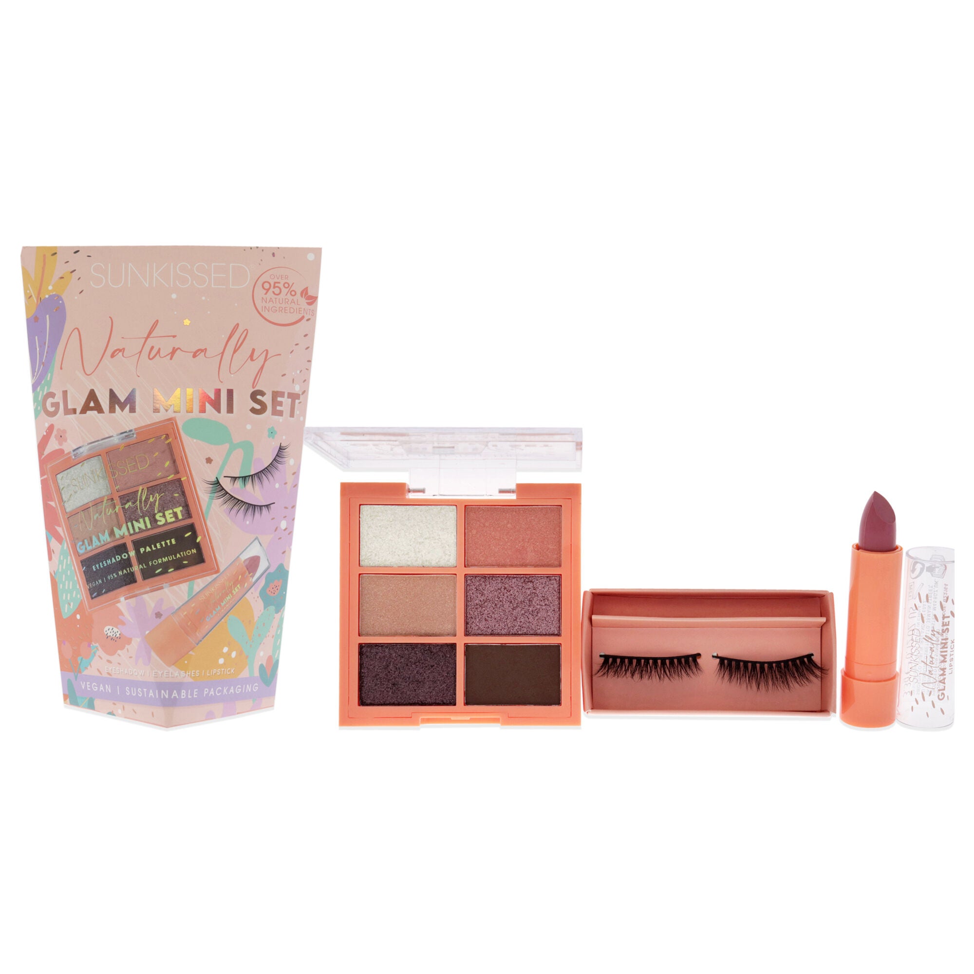 Naturally Glam Mini Set by Sunkissed for Women - 3 Pc 0.3oz Eyeshadow, 0.12oz Lipstick, False Eyelashes, NA, hi-res image number 0