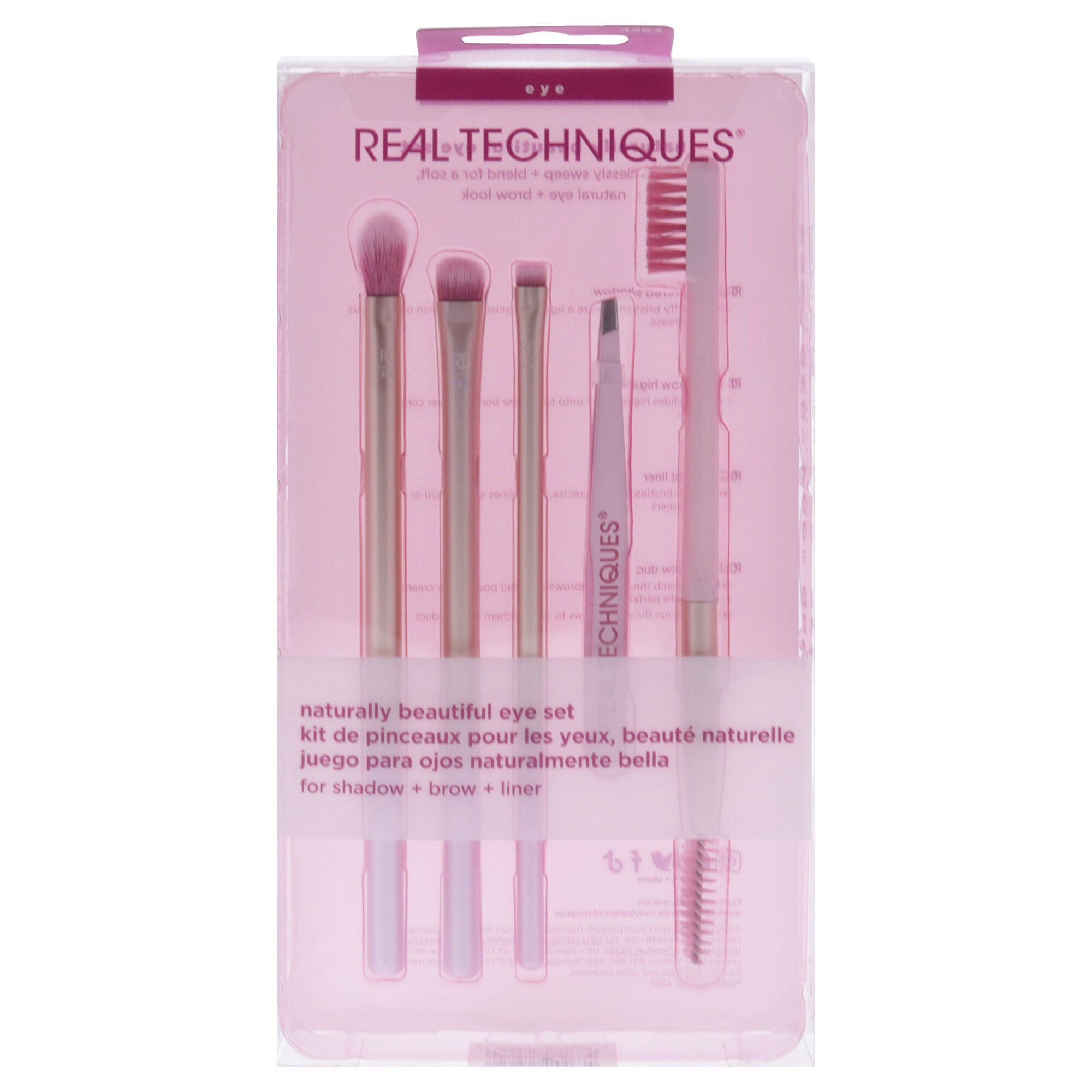 Naturally Beautiful Eye Set by Real Techniques for Women - 5 Pc Tapered Shadow Brush - 355, Brow Highlighter Brush - 354, Flat Liner Brush - 326, Brow Duo Brush - 353, Fine Point Tweezer, Red, alternate image number 3