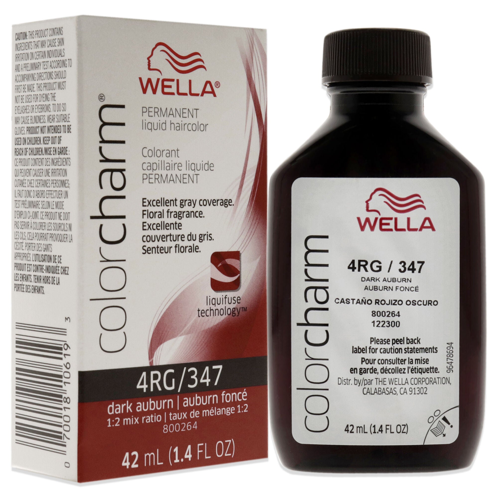 Color Charm Permanent Liquid Hair Color - 347 4RG Dark Auburn by Wella for Unisex - 1.42 oz Hair Color, See Description, alternate image number 2