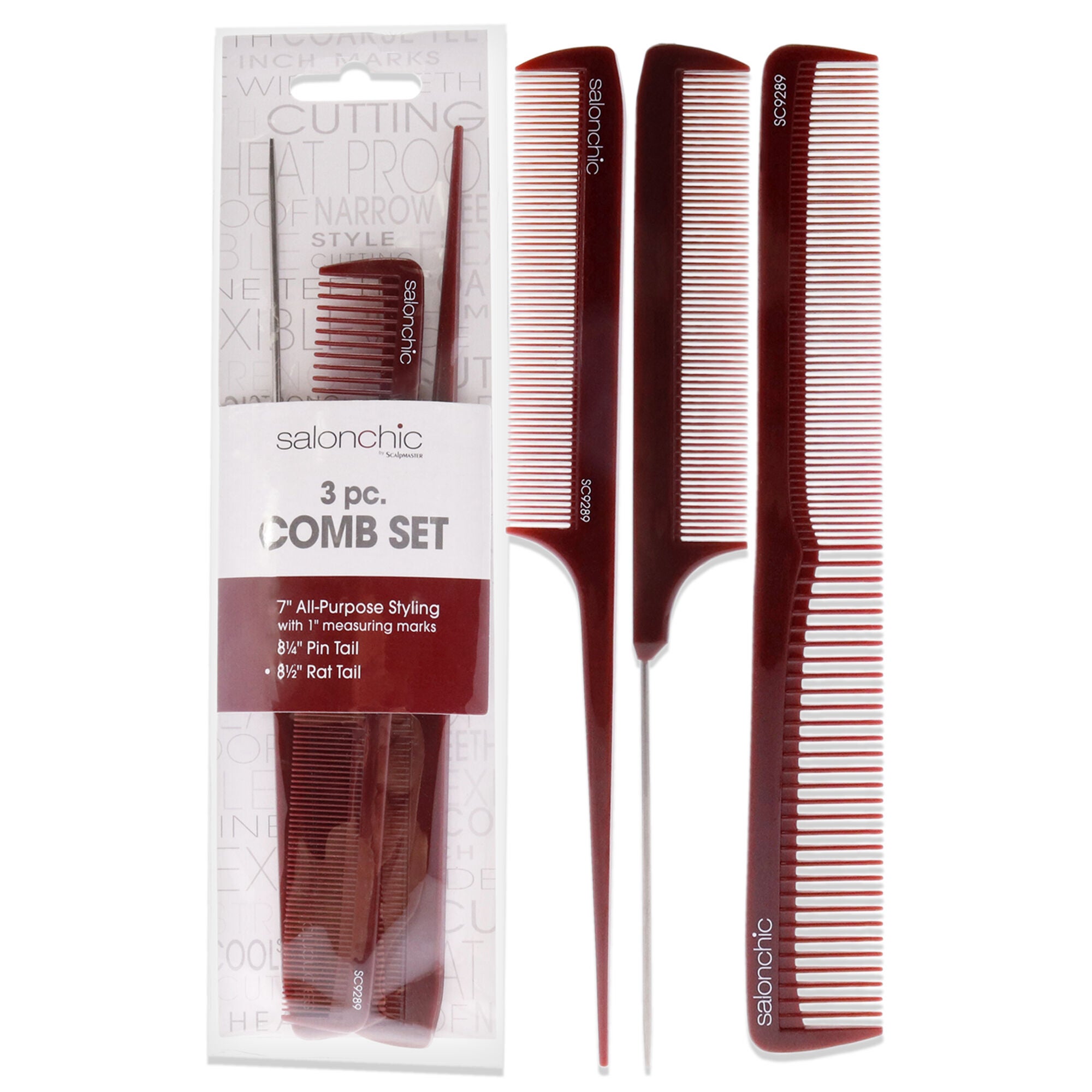 SalonChic Comb Set by SalonChic for Unisex - 3 Pc Comb, Red, hi-res image number 0