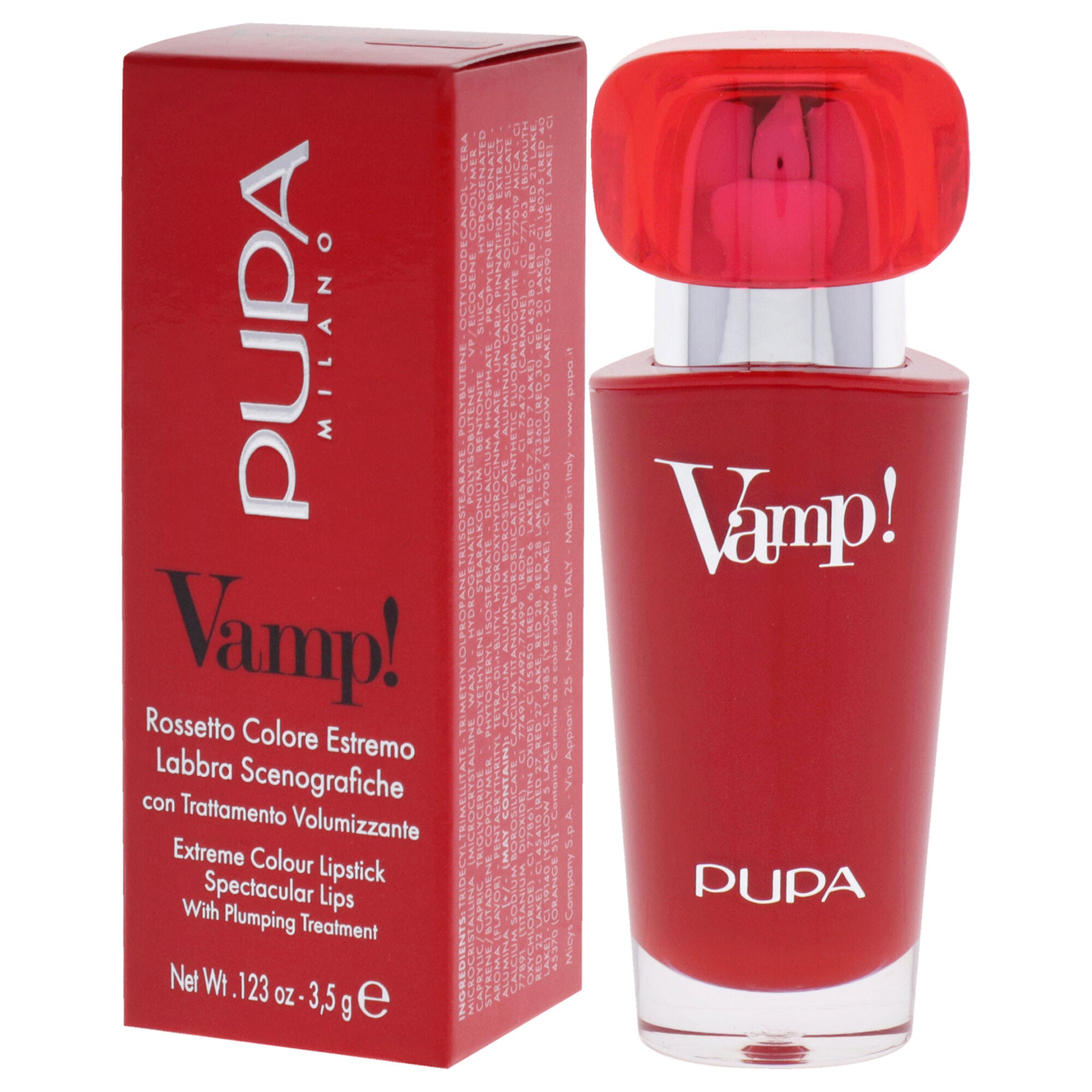 Vamp! Extreme Colour Lipstick with Plumping Treatment - 303 Iconic Red by Pupa Milano for Women - 0.123 oz Lipstick, See Description, alternate image number 2