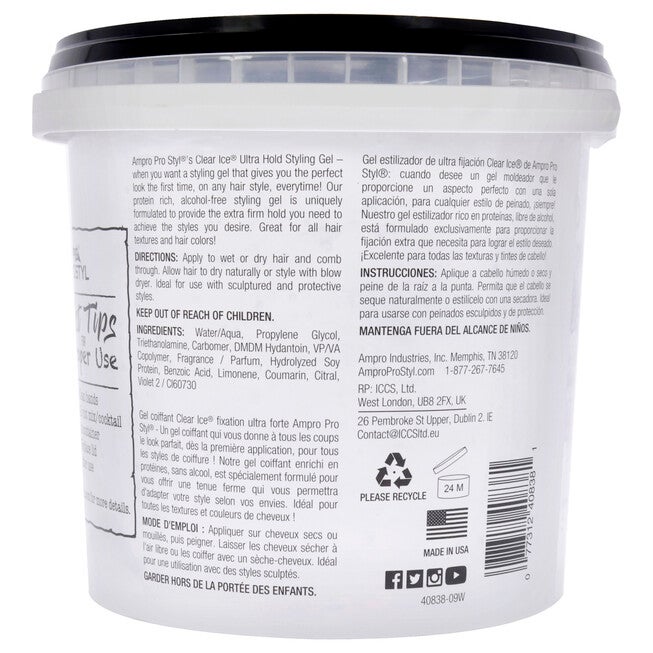Pro Styl Clear Ice Gel - Ultra Hold by Ampro for Women - 80 oz Gel, See Description, alternate image number 2