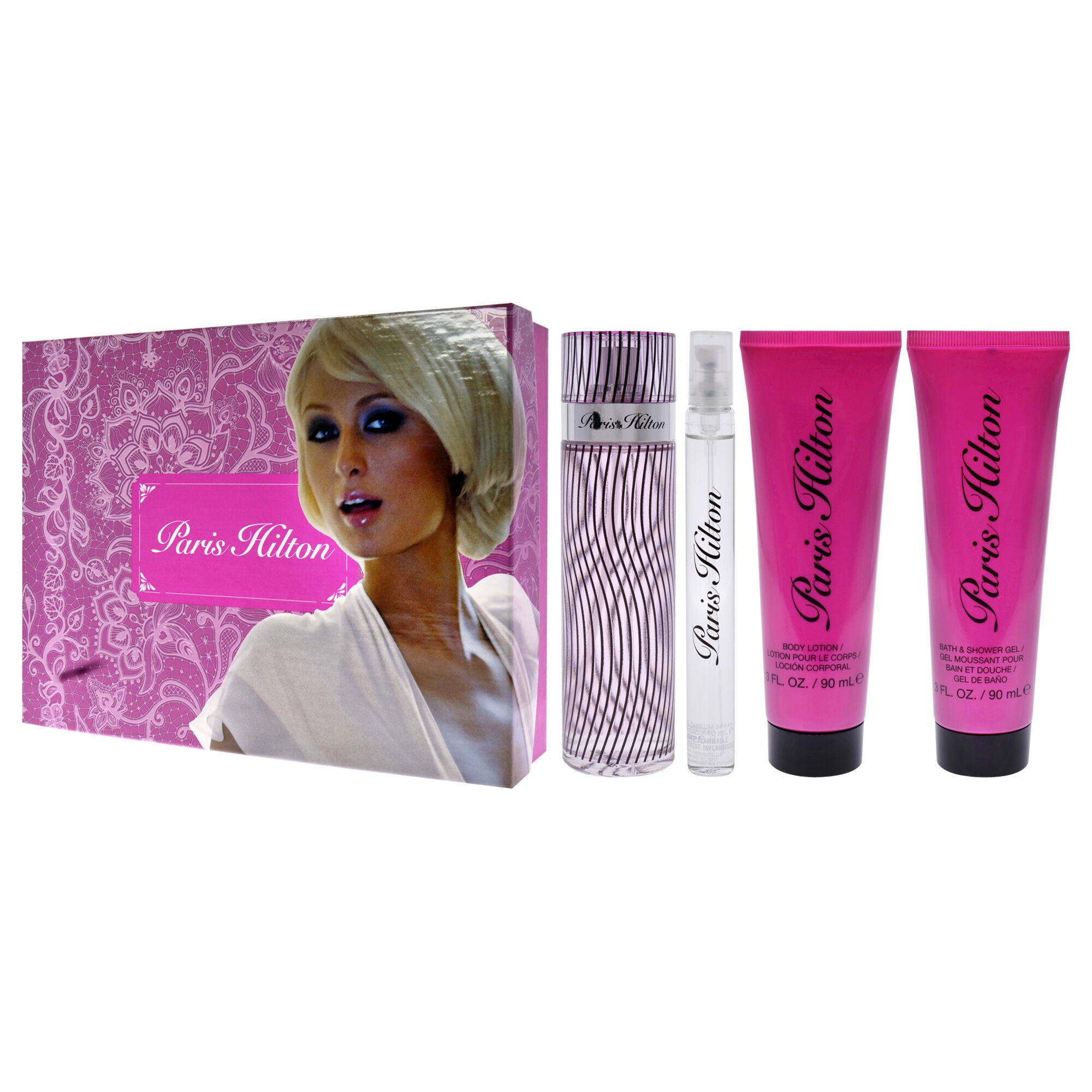 Paris Hilton by Paris Hilton for Women - 4 Pc Gift Set 3.4oz EDP Spray, 0.34oz EDP Spray, 3oz Body Lotion, 3oz Bath and Shower Gel, Clear, alternate image number 2
