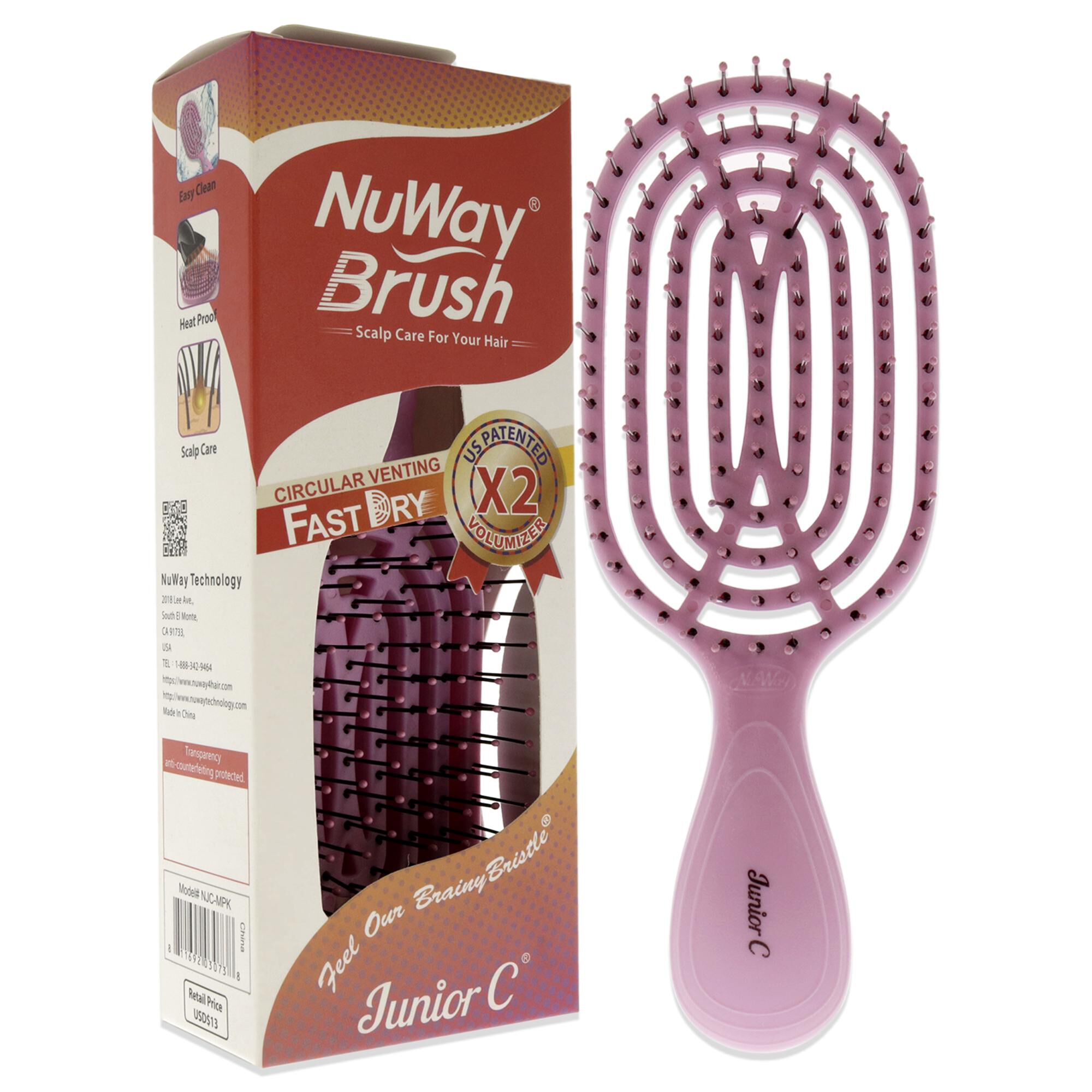 Patented Vented Junior C Brush - Pink by NuWay 4Hair for Unisex - 1 Pc Hair Brush, See Description, alternate image number 2