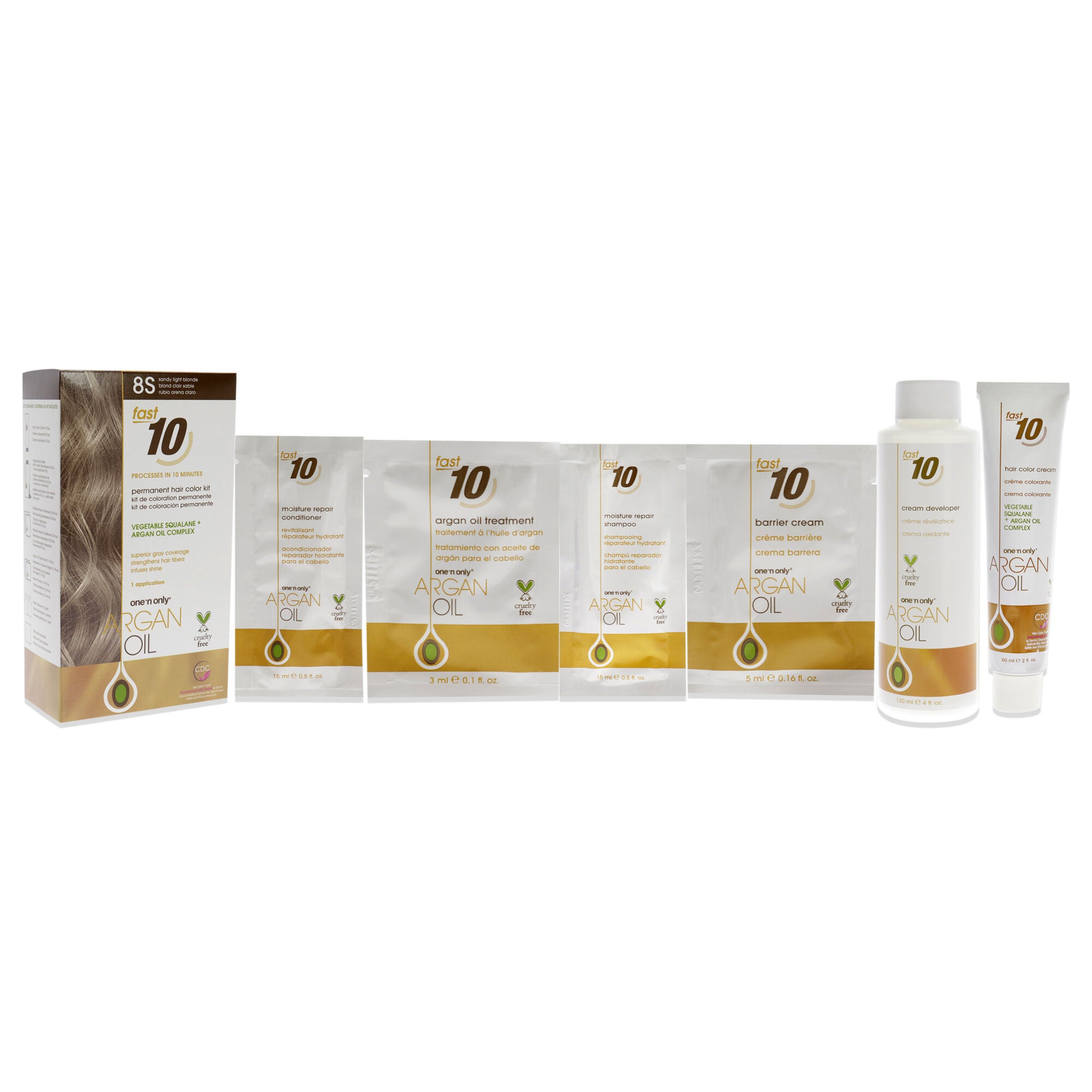 Argan Oil Fast 10 Permanent Hair Color Kit - 8S Sandy Light Blonde by One n Only for Unisex - 1 Pc Hair Color, See Description, alternate image number 2