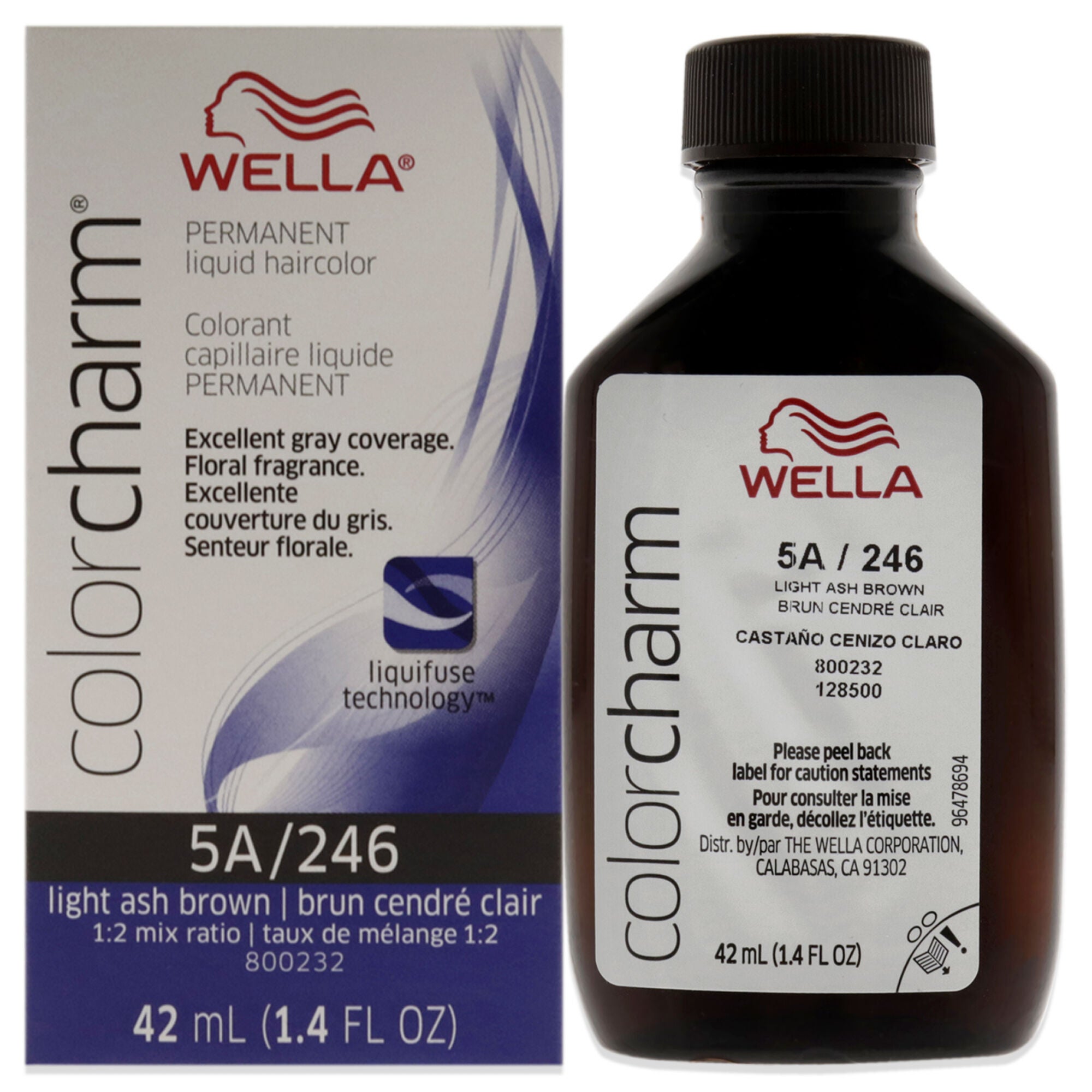 Color Charm Permanent Liquid Hair Color - 246 5A Light Ash Brown by Wella for Unisex - 1.42 oz Hair Color, Brown, hi-res image number 0
