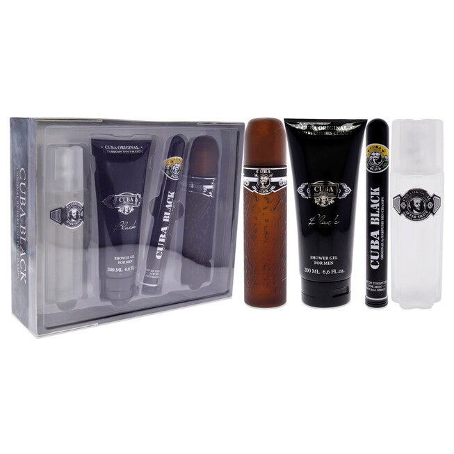 Cuba Black by Cuba for Men - 4 Pc Gift Set 3.4oz EDT Spray, 1.7oz EDT Spray, 3.3oz After Shave, 6.7oz Shower Gel, , alternate image number null