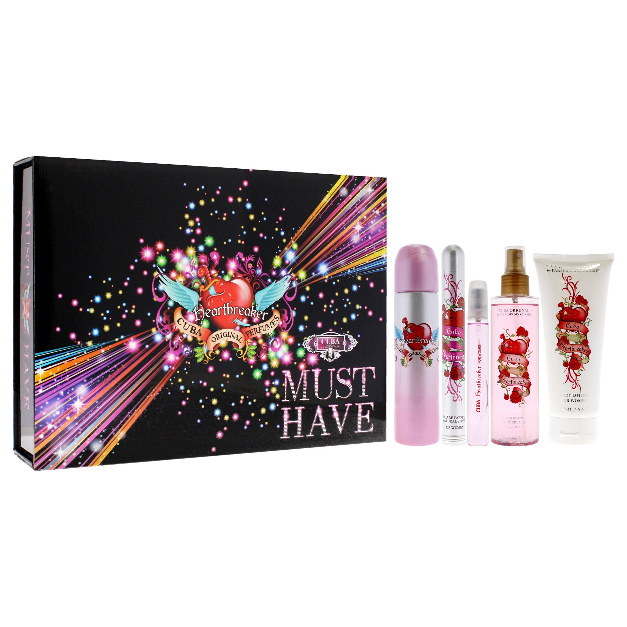 Cuba Must Have Heartbreaker by Cuba for Women - 5 Pc Gift Set 3.4oz EDP Spray, 1.17oz EDP Spray, 0.5oz EDP Spray, 6.6oz Body Lotion, 6.6oz Body Splash, See Description, alternate image number 1