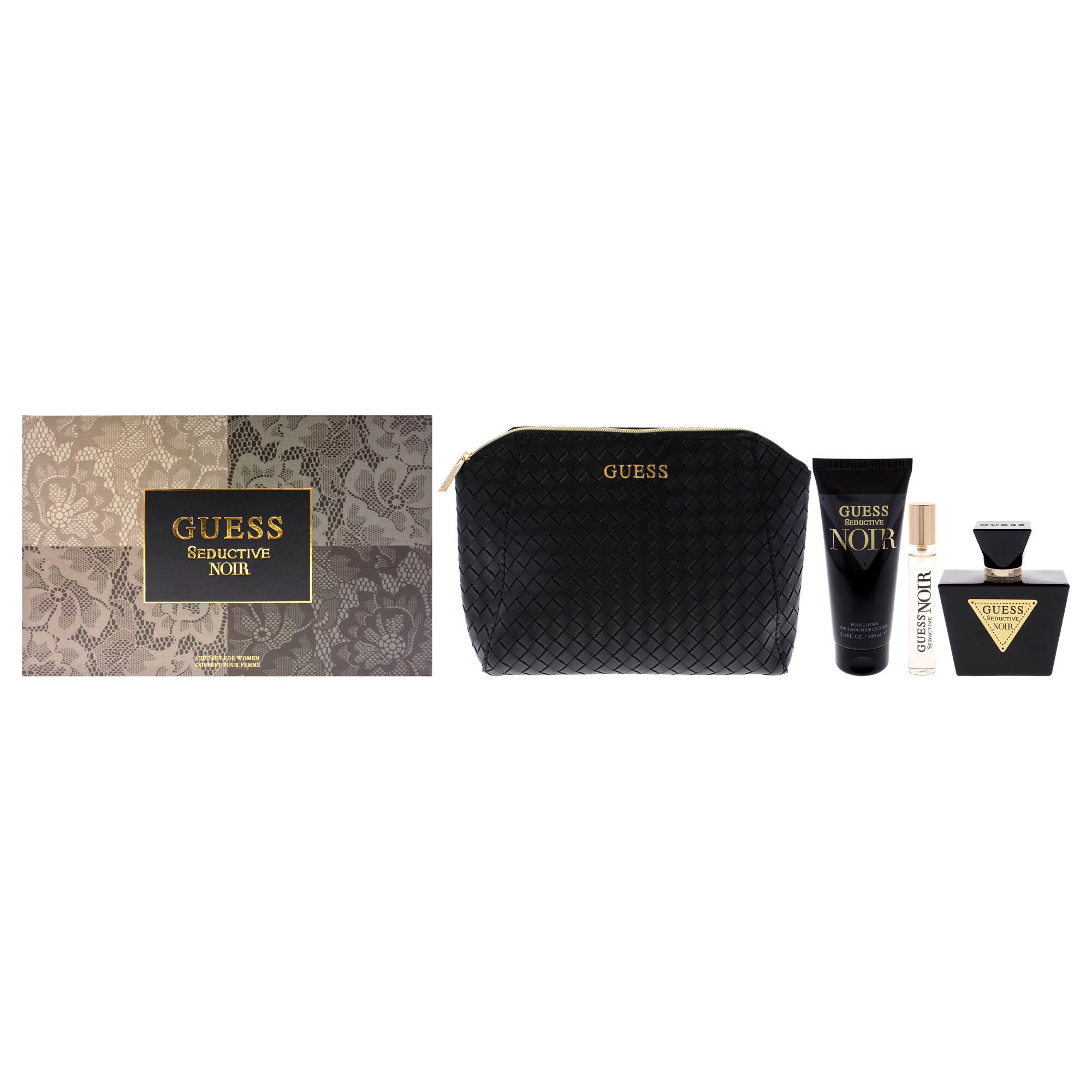 Guess Seductive Noir by Guess for Women - 4 Pc Gift Set 2.5oz EDT Spray, 0.5oz EDT Spray, 3.4oz Body Lotion, Pouch, See Description, hi-res image number 0