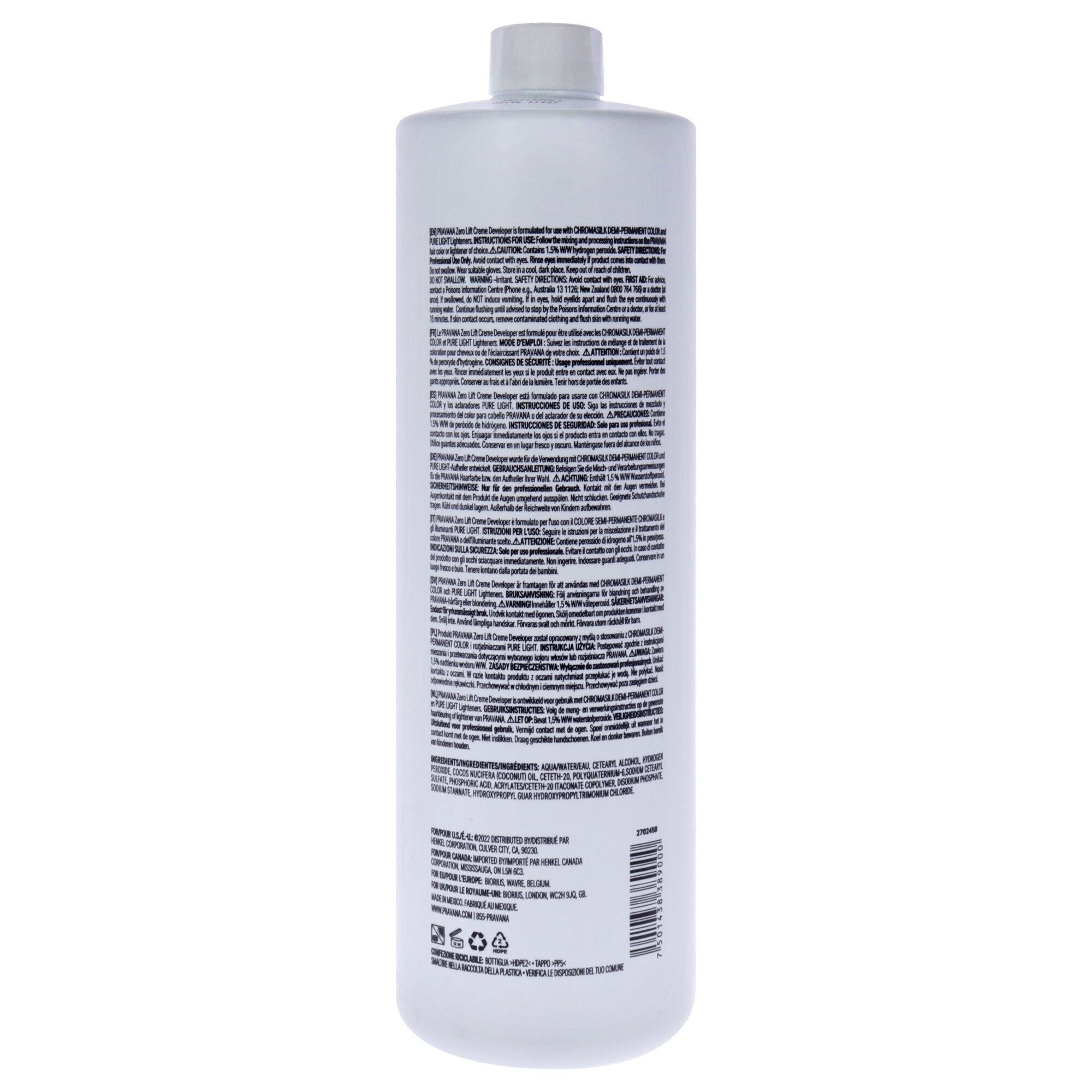 Creme Developer Zero lift by Pravana for Unisex - 33.8 oz Treatment, See Description, alternate image number 1
