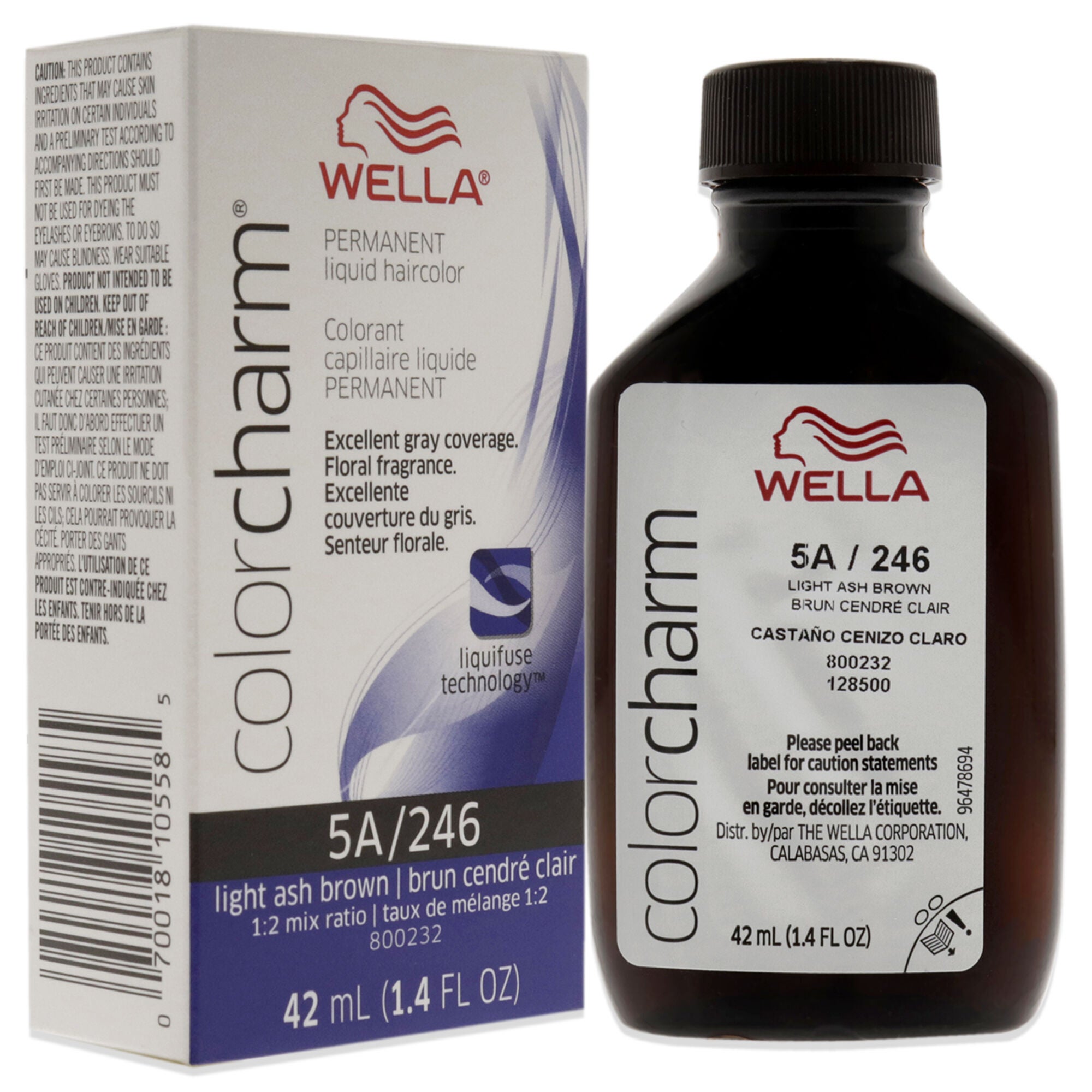 Color Charm Permanent Liquid Hair Color - 246 5A Light Ash Brown by Wella for Unisex - 1.42 oz Hair Color, Brown, alternate image number 2