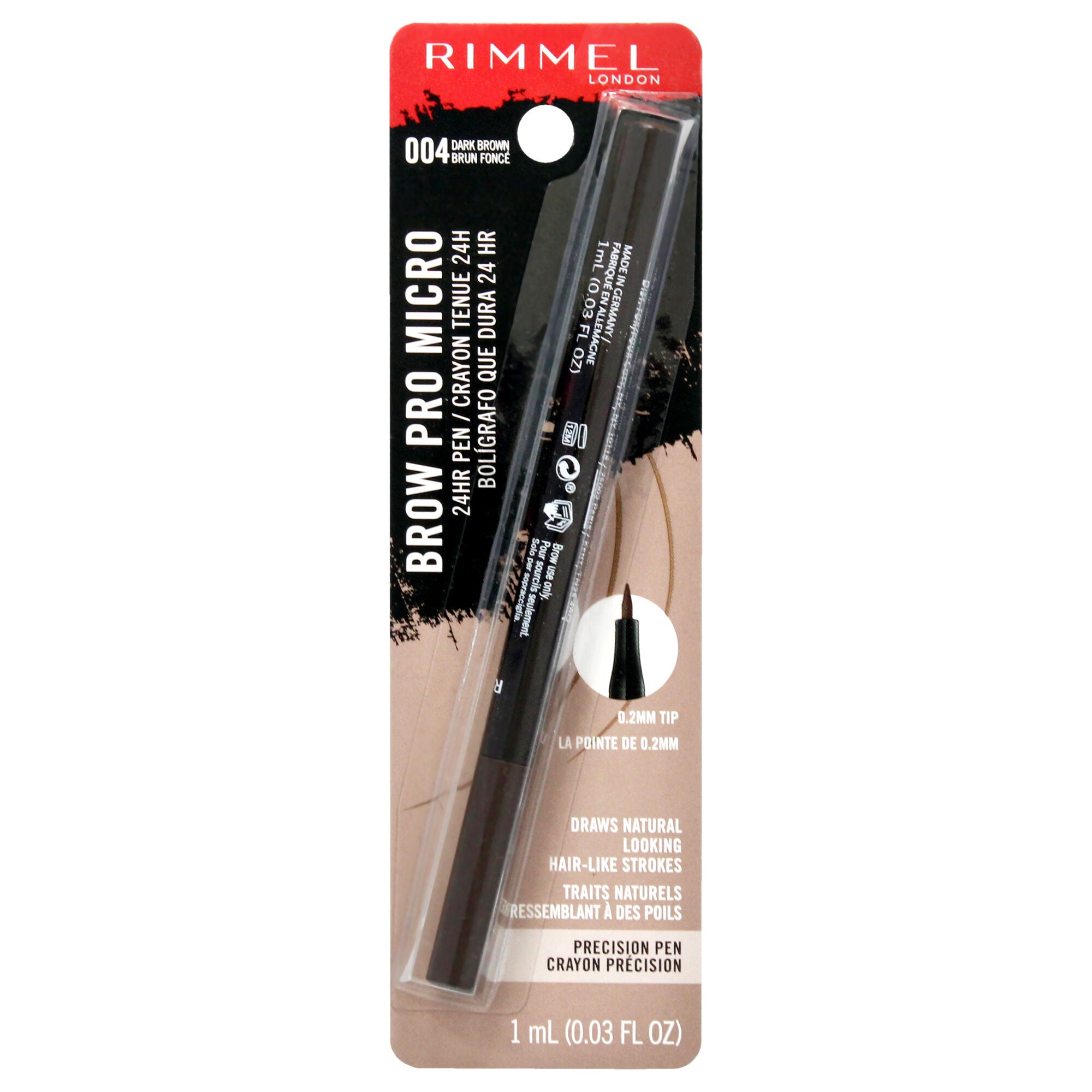 Brow Pro Micro 24HR Pen - 004 Dark Brown by Rimmel London for Women - 0.03 oz Eyeliner, See Description, hi-res image number 0