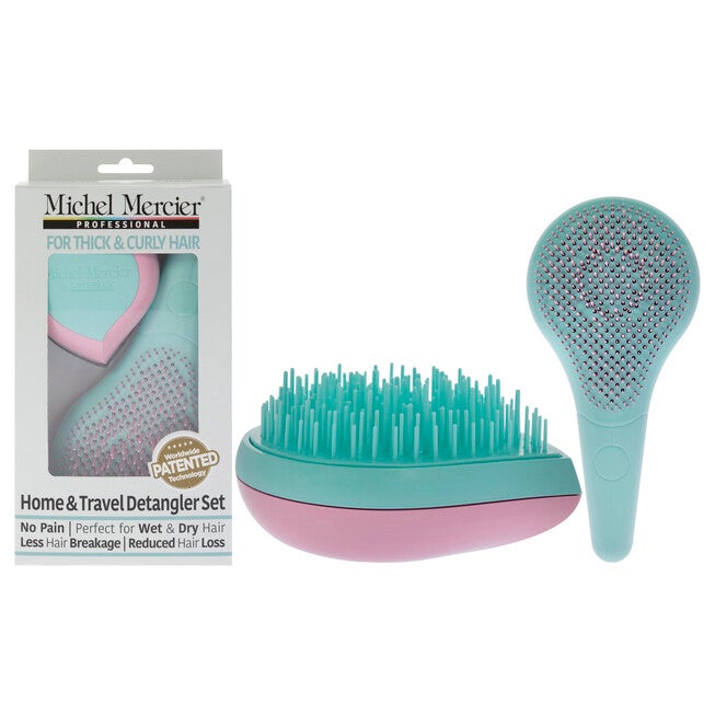 Home and Travel Detangler Set - Thick-Curly Hair by Michel Mercier for Unisex - 2 Pc The Classic Detangler Brush, The Travel Detangler Brush, NA, hi-res image number null