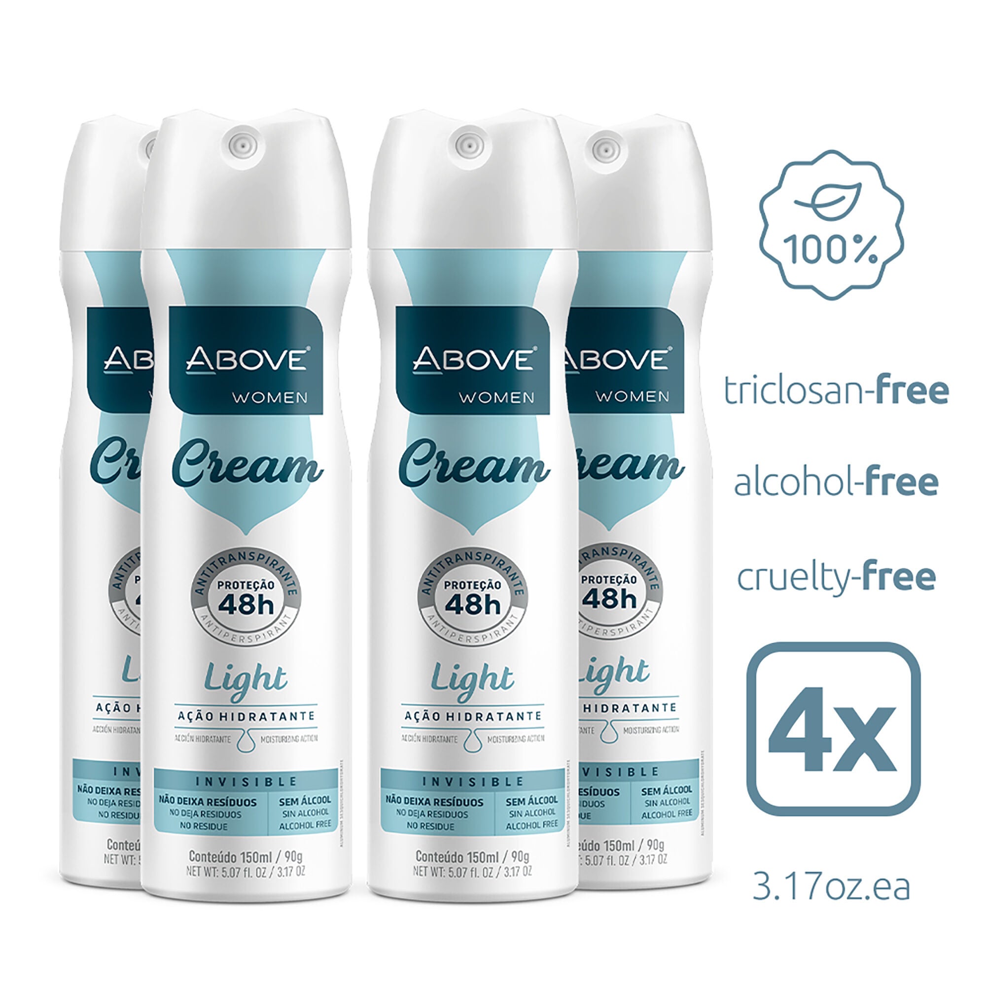48 Hours Cream Antiperspirant Deodorant - Light by Above for Women - 3.17 oz Deodorant Spray - Pack of 4, See Description, alternate image number 1