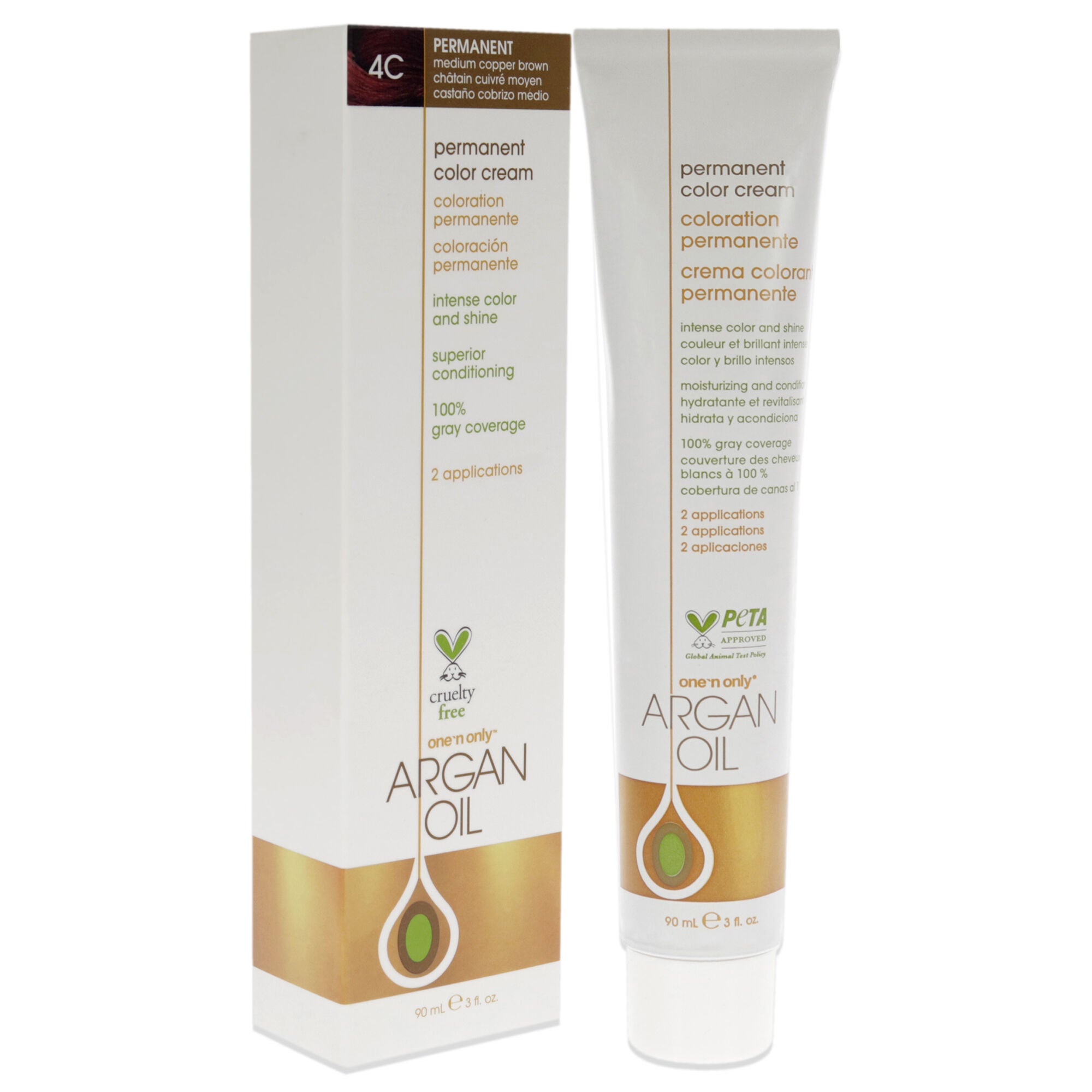 Argan Oil Permanent Color Cream - 4C Medium Copper Brown by One n Only for Unisex - 3 oz Hair Color, See Description, alternate image number 2