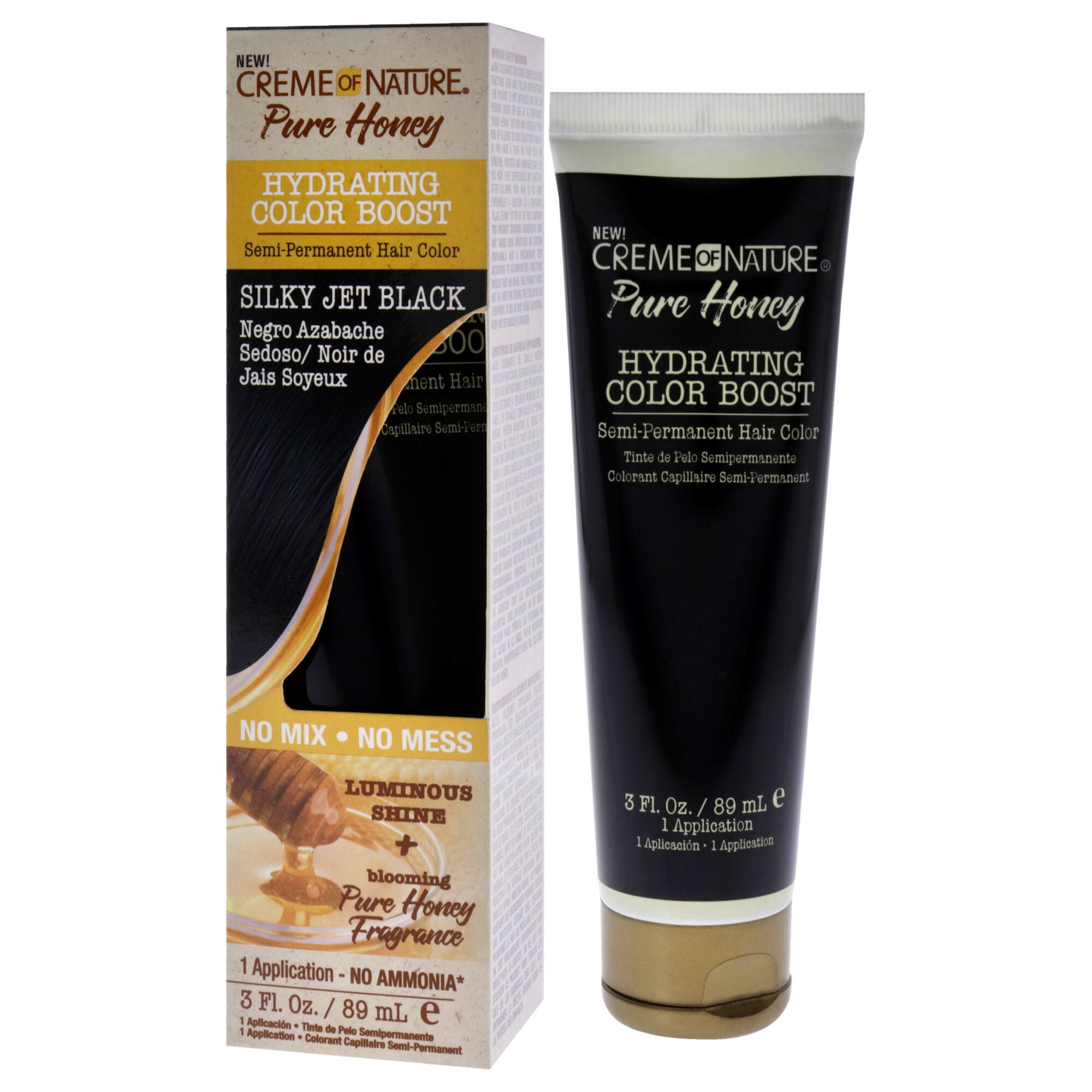 Pure Honey Hydrating Color Boost Semi-Permanent Hair Color - Silky Jet Black by Creme of Nature for Unisex - 3 oz Hair Color, See Description, alternate image number 3